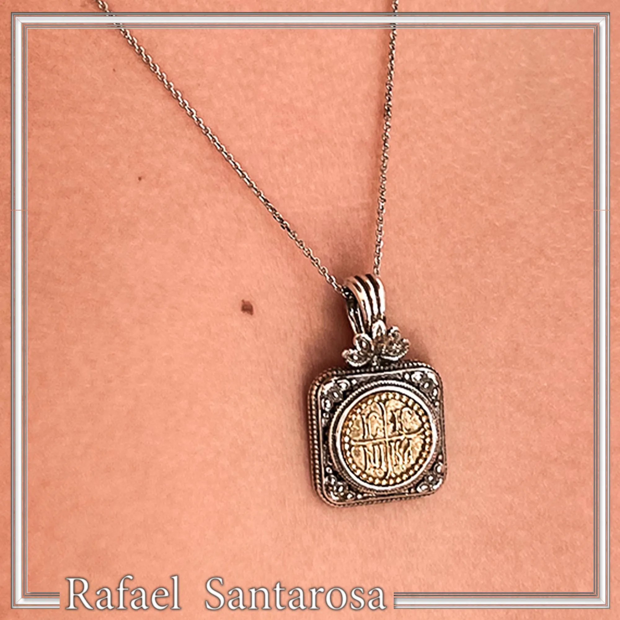 Jesus Christ Victorious Necklace: 18K Gold Christogram on Oxidized Silver. ICXC NIKA Orthodox Prayer — additional product image 6 from Rafael Santarosa Fine Jewelry