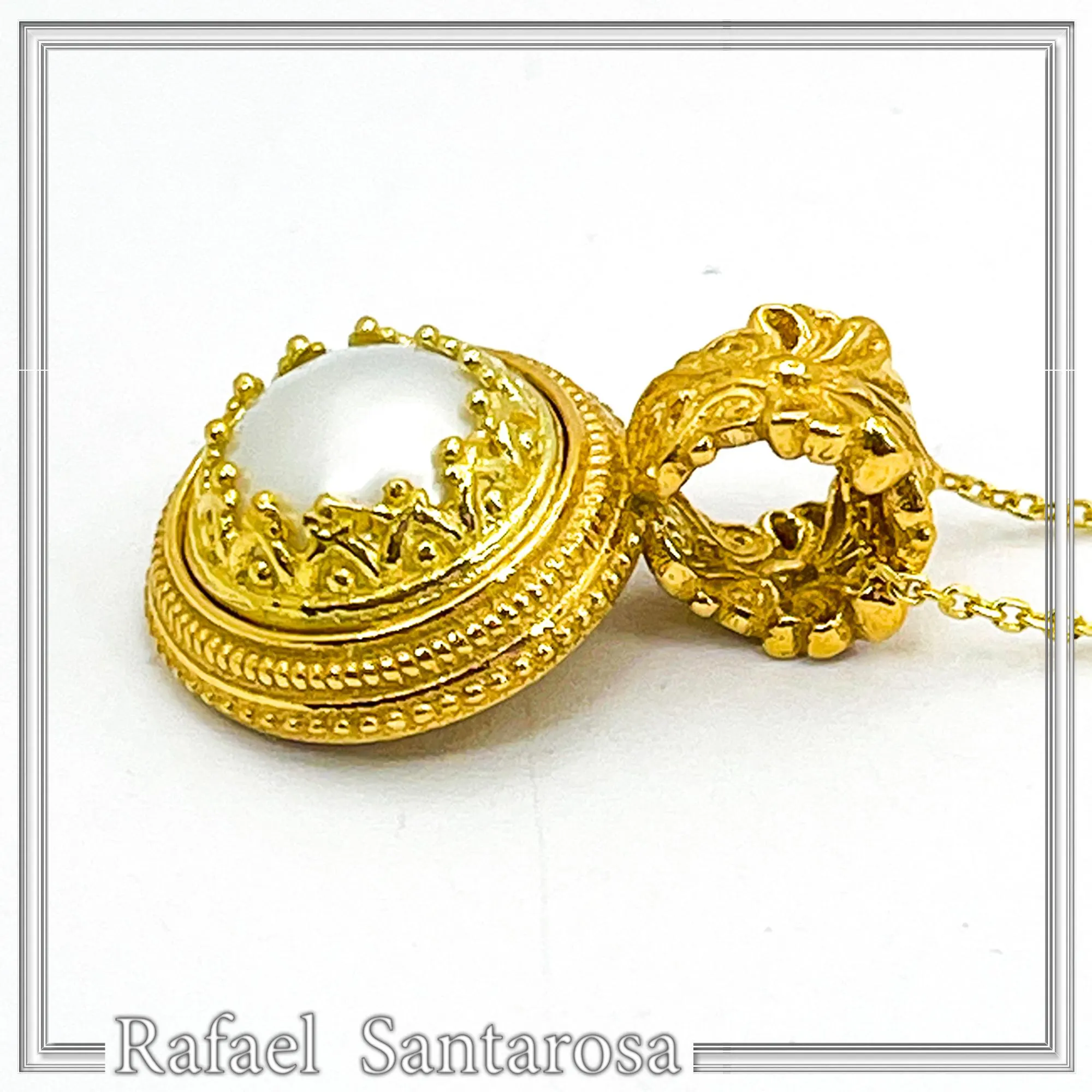 Natural Pearl Necklace: Ancient Greek style Filigree 18K Gold-Filled Pendant — additional product image 10 from Rafael Santarosa Fine Jewelry