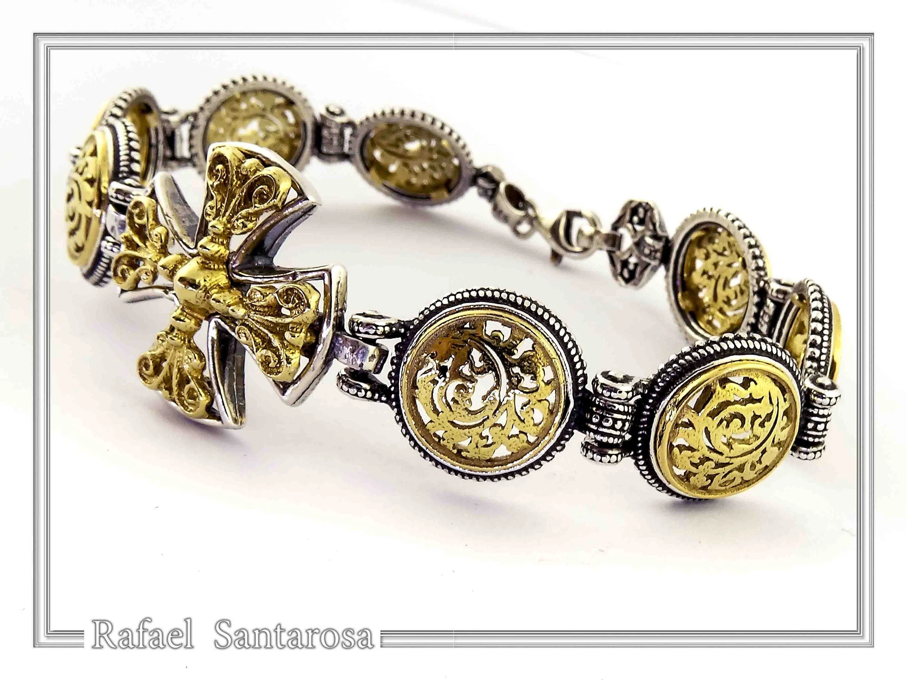 Byzantine Cross beaded Bracelet: handmade 18k Gold Filled and Oxidized Sterling Silver — additional product image 5 from Rafael Santarosa Fine Jewelry