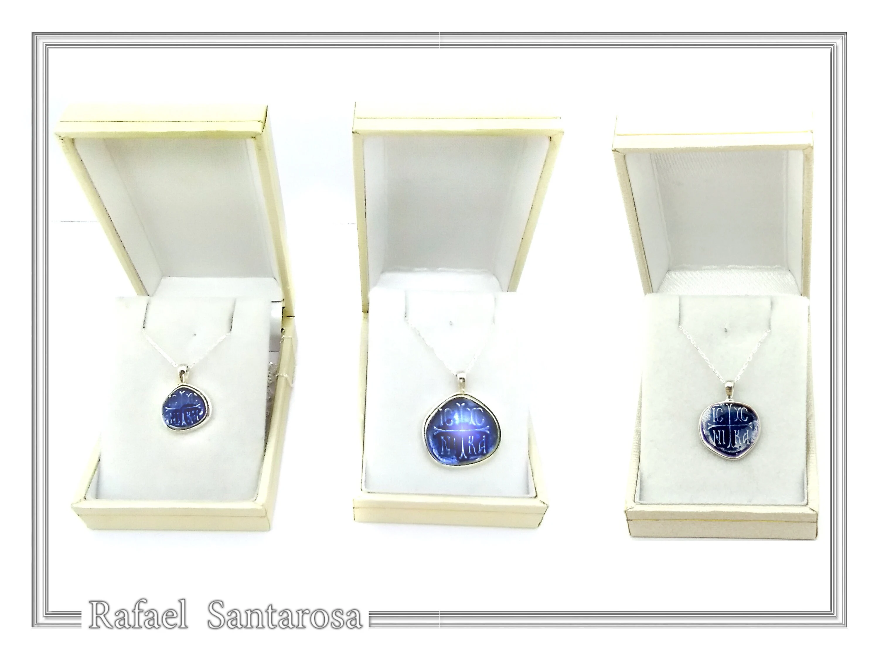 ICXC NIKA Constantinato Christogram Christian Cross Talisman Pendant: Blue Transparent Enamel Silver Necklace — additional product image 9 from Rafael Santarosa Fine Jewelry
