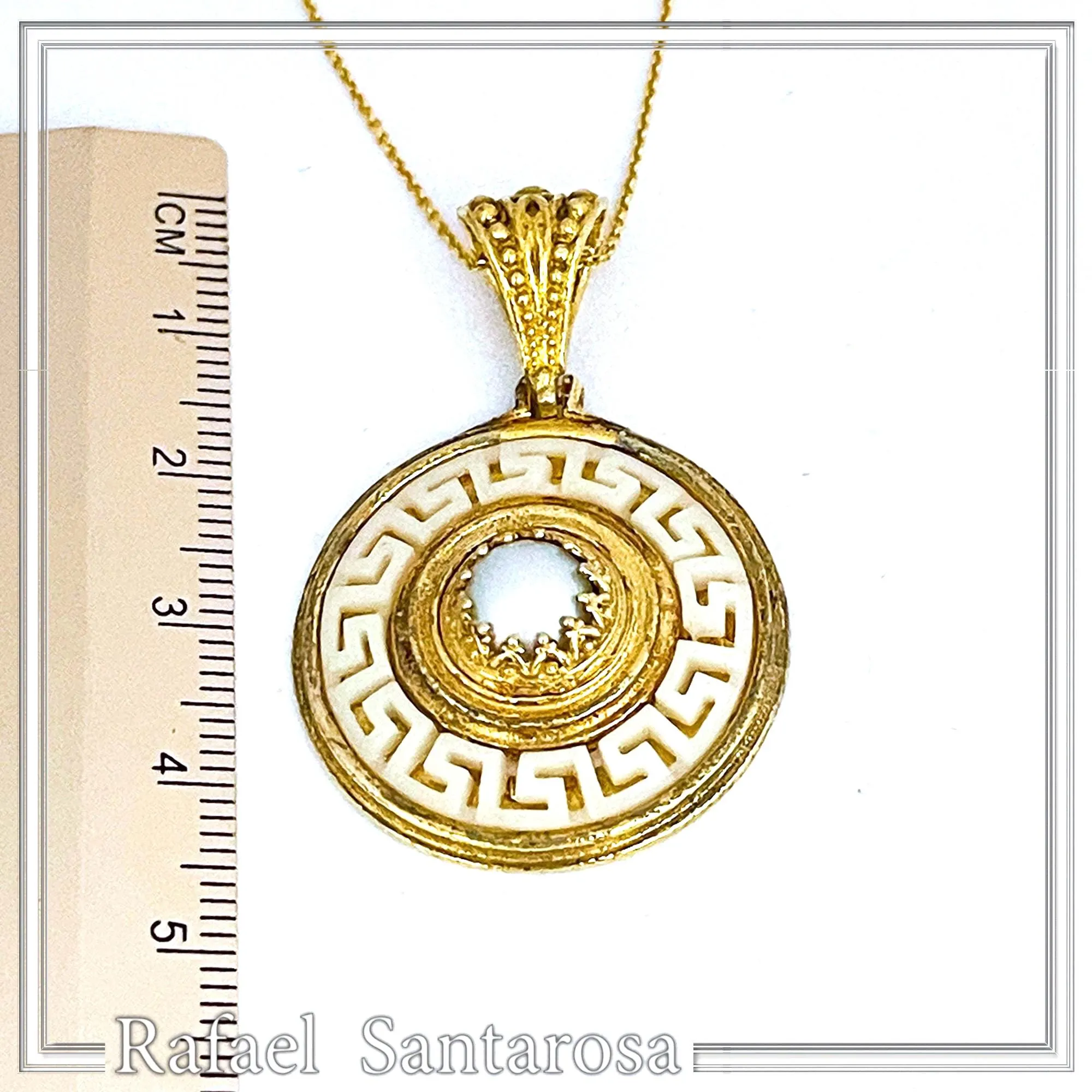 Greek Key Maiandros Sculptured on Marble Necklace: Sterling Silver 18K Gold Filled, Natural Pearl — additional product image 8 from Rafael Santarosa Fine Jewelry