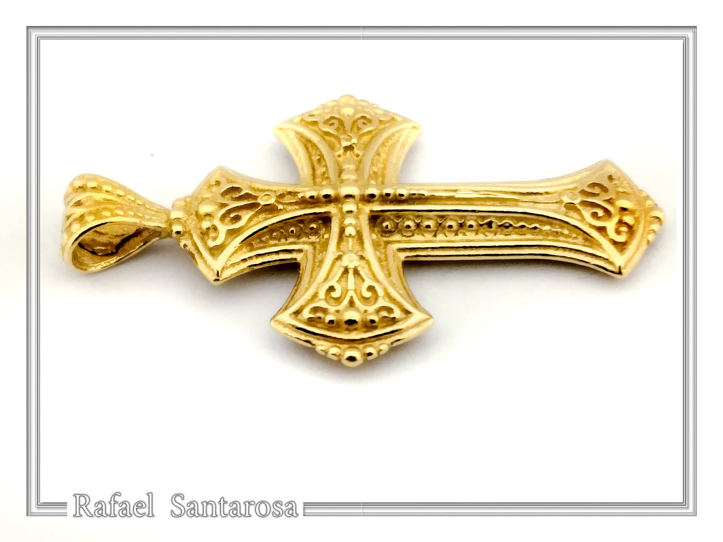 Byzantine Filigree Cross: 18k Solid Yellow Gold Greek Orthodox Religious Baptism Cross Pendant — additional product image 6 from Rafael Santarosa Fine Jewelry