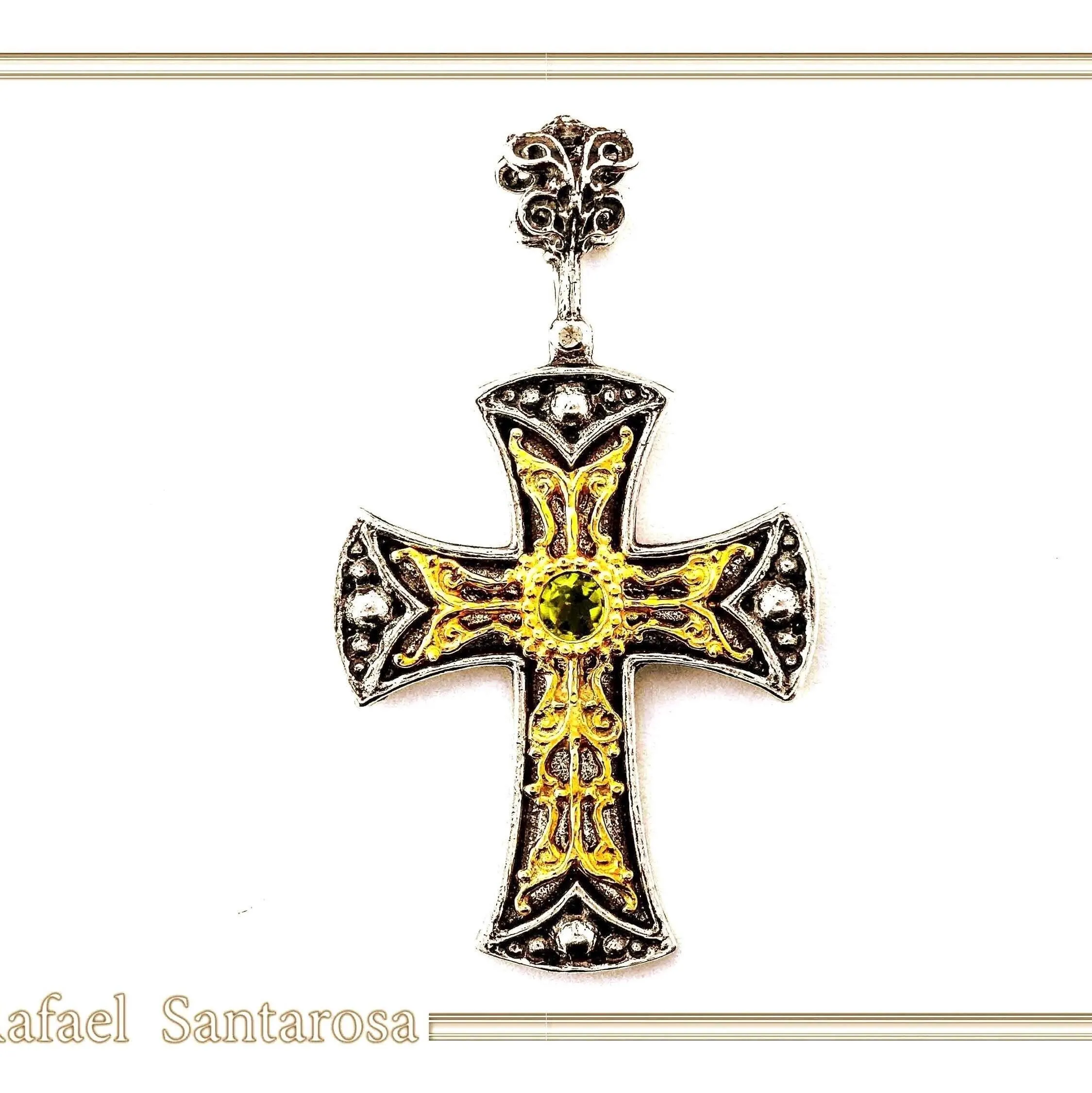 Byzantine Religious Christian Cross Necklace: Natural Garnet, Oxidized & 18K Gold filled Sterling Silver — additional product image 3 from Rafael Santarosa Fine Jewelry