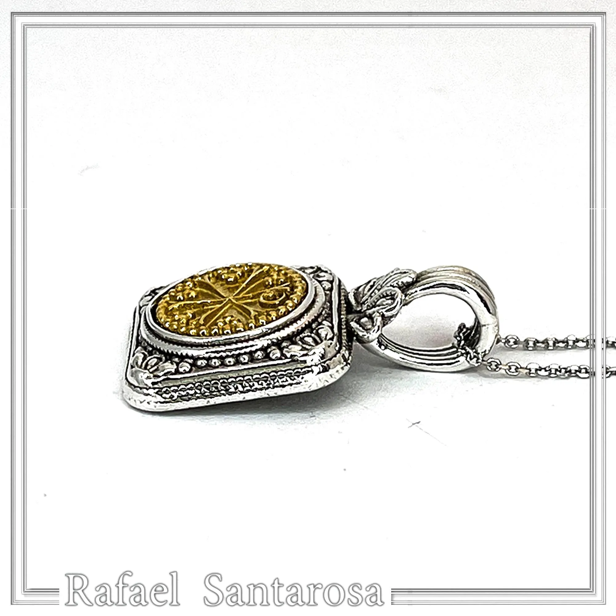 Chi Ro Christogram 18k sold Gold on Oxidized Sterling Silver filigree Pendant: Byzantine Talisman — additional product image 10 from Rafael Santarosa Fine Jewelry