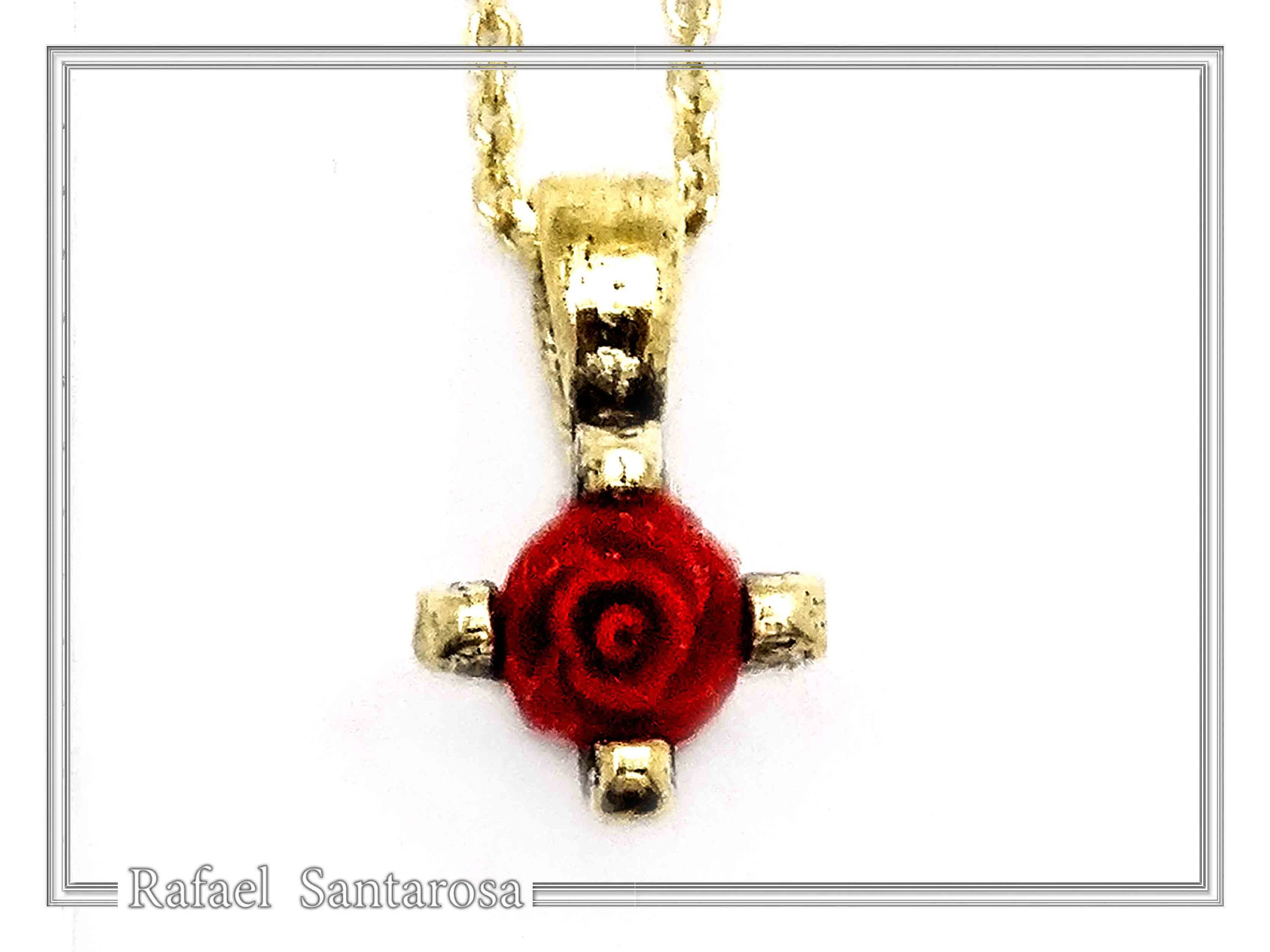 Rose Flower Pendant: Handmade Sculptured Alabaster and 18K Gold-Filled Sterling Silver Necklace — additional product image 2 from Rafael Santarosa Fine Jewelry