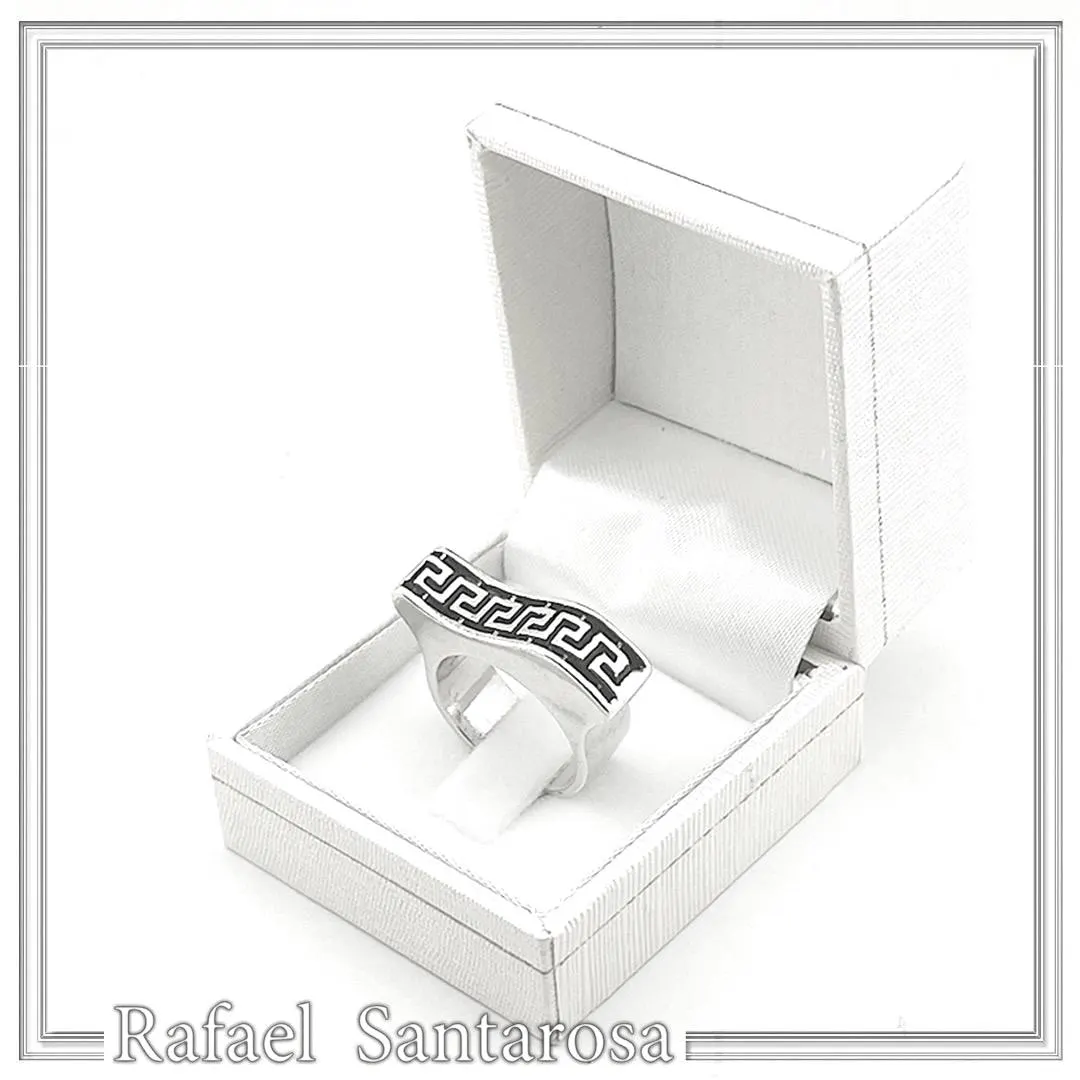 Oxidized Sterling Silver Greek Key weave Ring: Handmade Meander Museum Inspired Jewelry — additional product image 10 from Rafael Santarosa Fine Jewelry