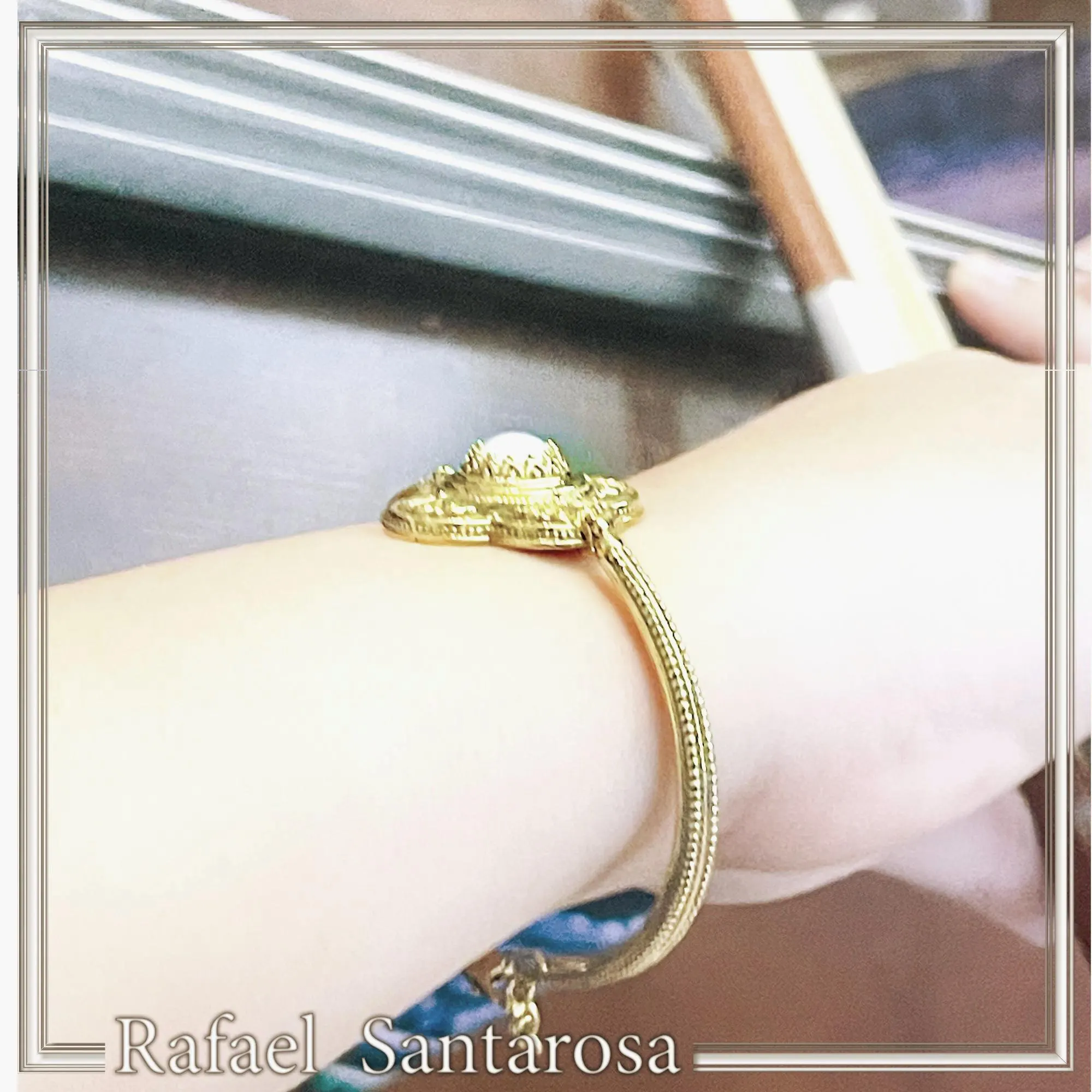 Byzantine Cross Pearl Filigree Bangle Bracelet: 18K Gold Filled Sterling Silver — additional product image 7 from Rafael Santarosa Fine Jewelry