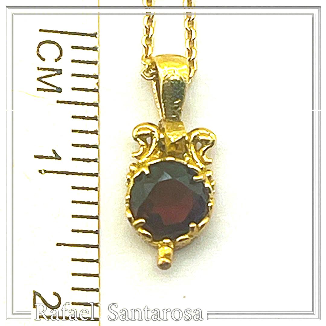 Brilliant Cut Red Garnet Byzantine Style Filigree Necklace: Sterling Silver 18K Gold-Filled Pendant — additional product image 8 from Rafael Santarosa Fine Jewelry
