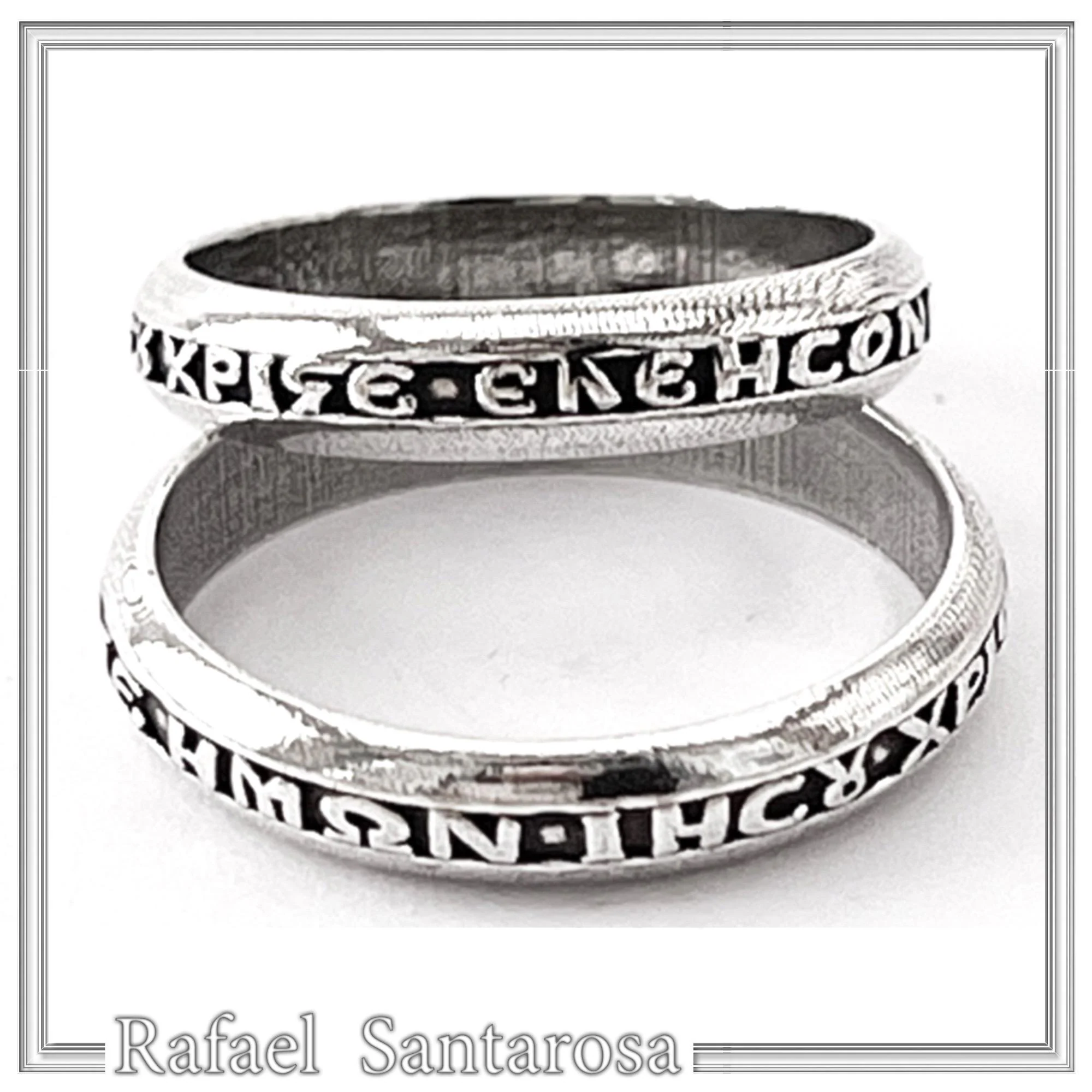 Oxidized Sterling Silver Orthodox Prayer "Kyrie Eleison" Band Ring: Handmade Religious Jewelry