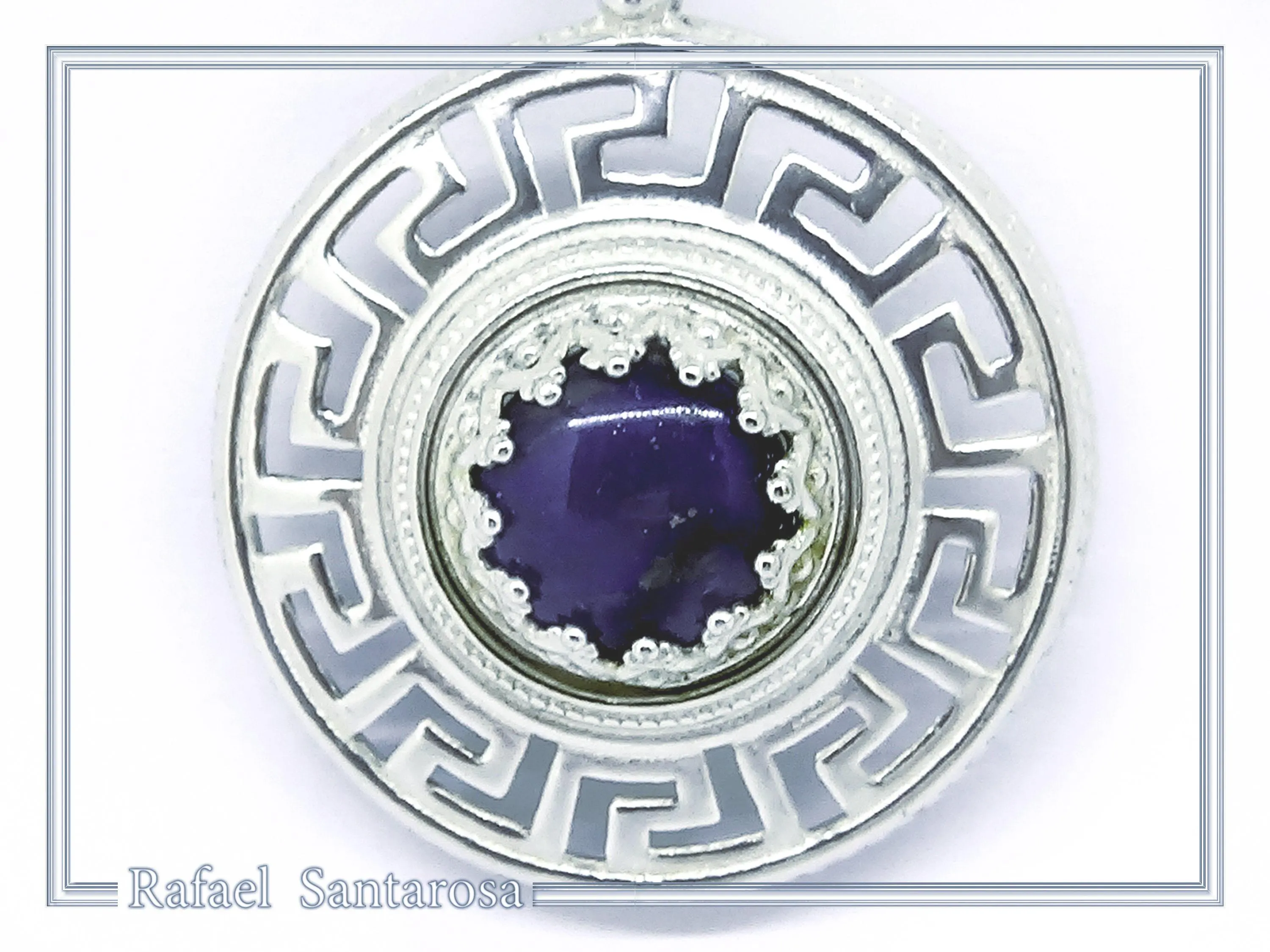 Natural Lapis Lazuli Greek Key Wreath Necklace: Sterling Silver Pendant — additional product image 3 from Rafael Santarosa Fine Jewelry