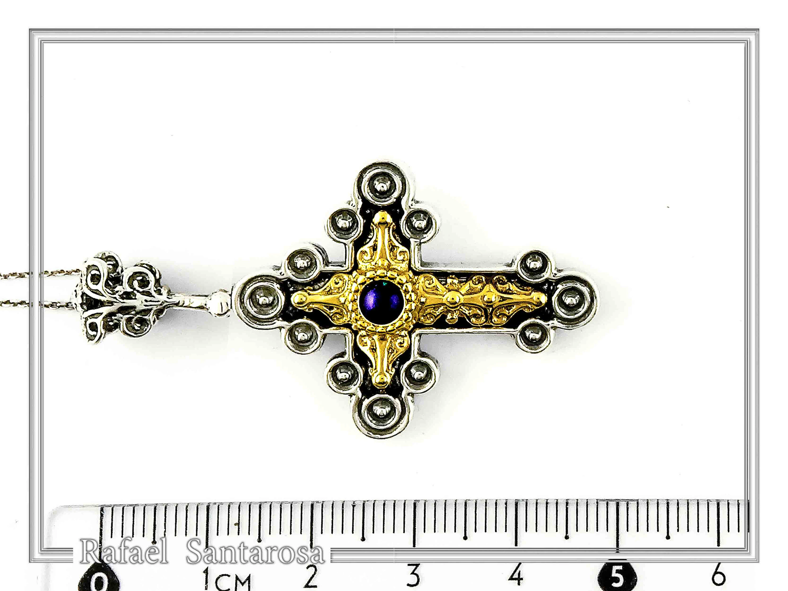 Natural Lapis Lazuli Byzantine Religious Cross: Oxidized Sterling Silver and 18K Gold Filled — additional product image 8 from Rafael Santarosa Fine Jewelry