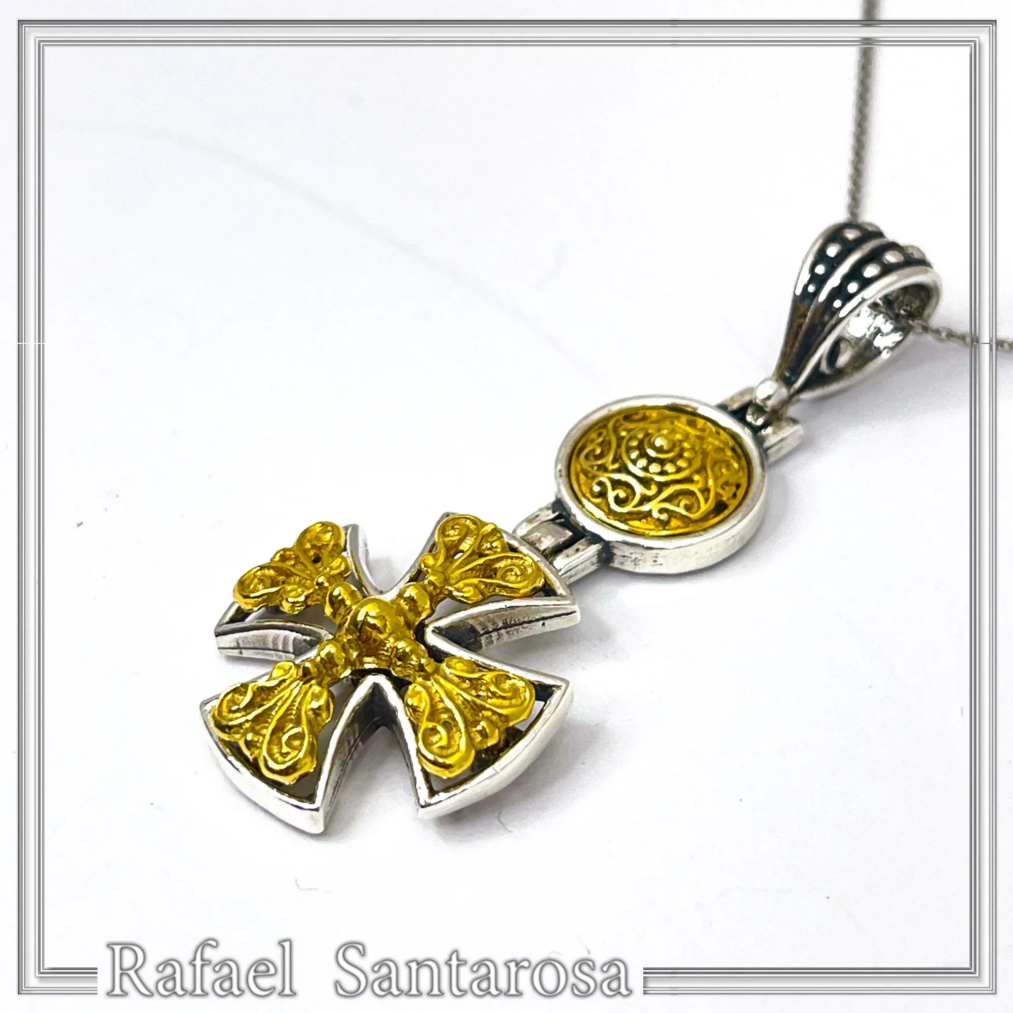 Byzantine Cross Necklace Sterling Silver Oxidized & 18K Gold Filled Handmade Pendant, Medieval Christian Jewelry — additional product image 6 from Rafael Santarosa Fine Jewelry