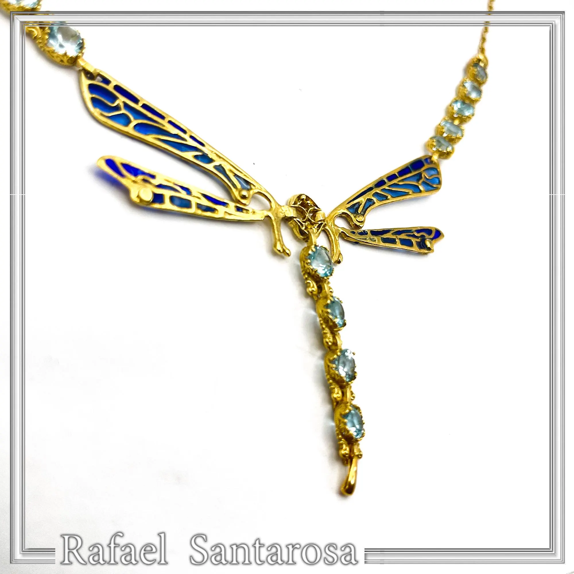 Art Nouveau Dragonfly Necklace Sterling Silver Gold Filled Blue Enamel Sky Blue Topaz — additional product image 3 from Rafael Santarosa Fine Jewelry