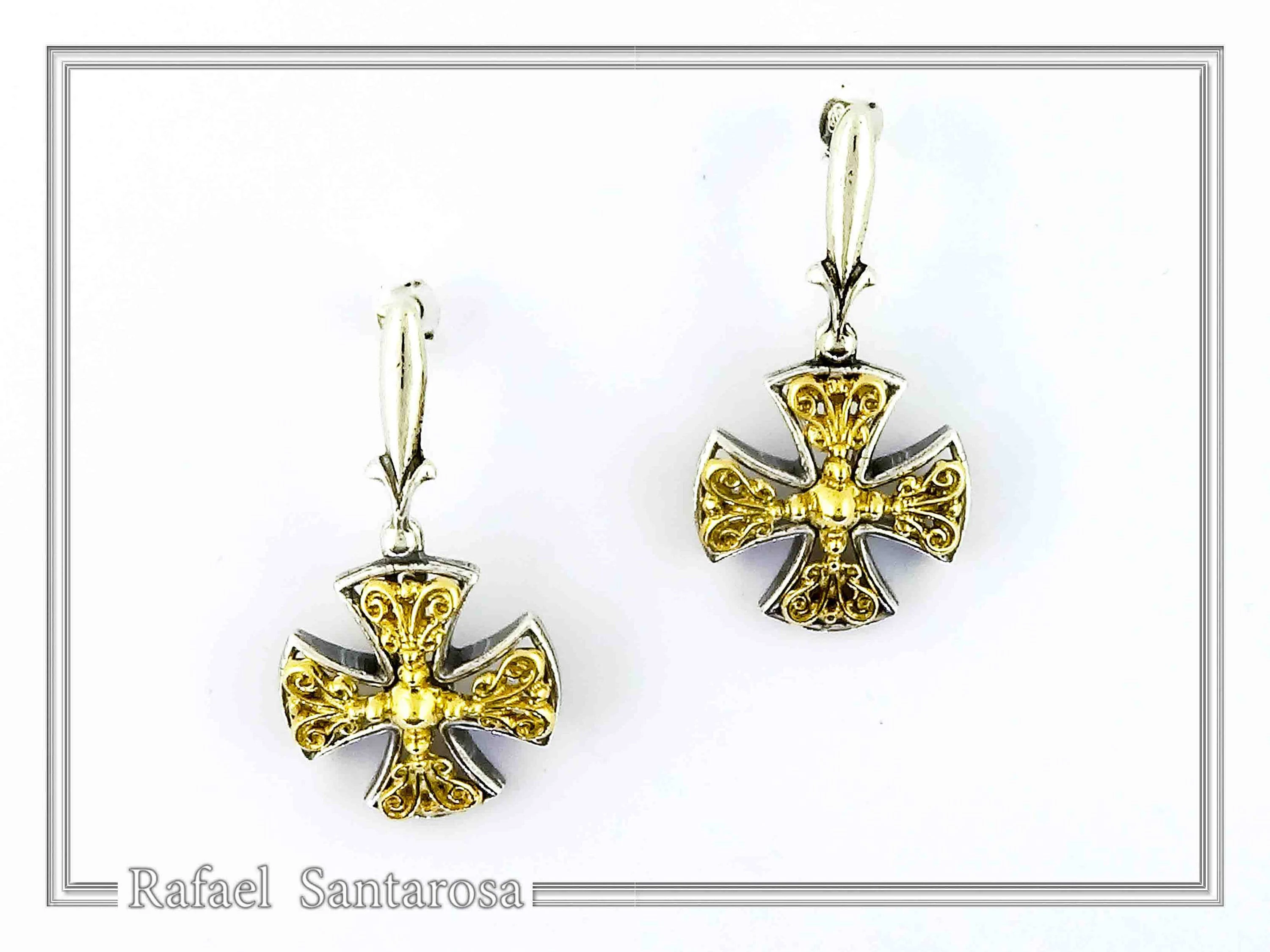Byzantine Filigree Cross Dangle Drop Earrings: Sterling Silver, 18K Gold-Filled — additional product image 2 from Rafael Santarosa Fine Jewelry