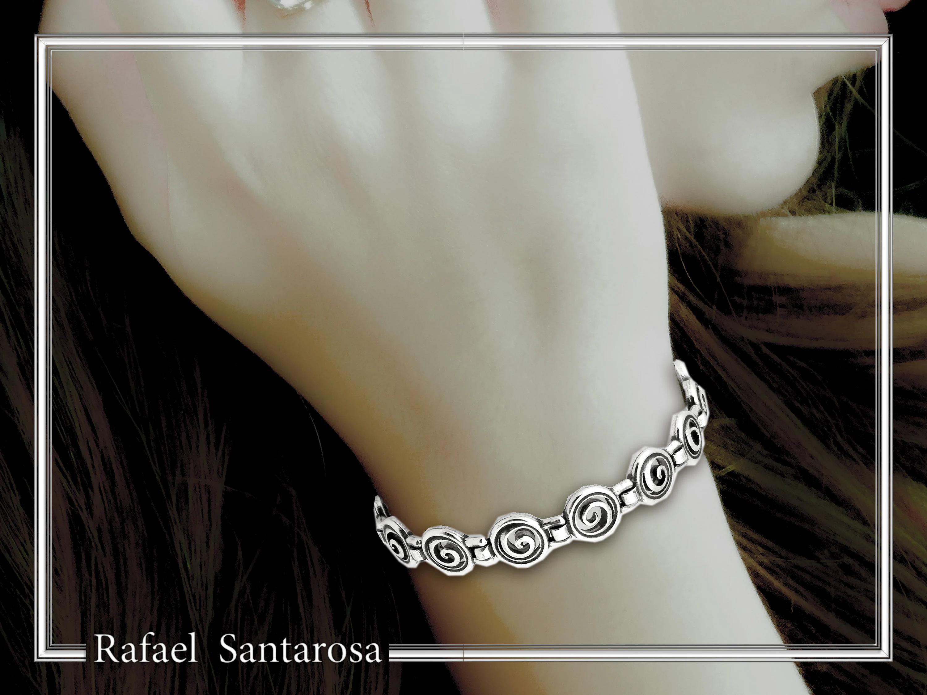 Spiral Eternity Symbol Beaded Bracelet: Ancient Greek Museum Silver Jewelry — additional product image 2 from Rafael Santarosa Fine Jewelry
