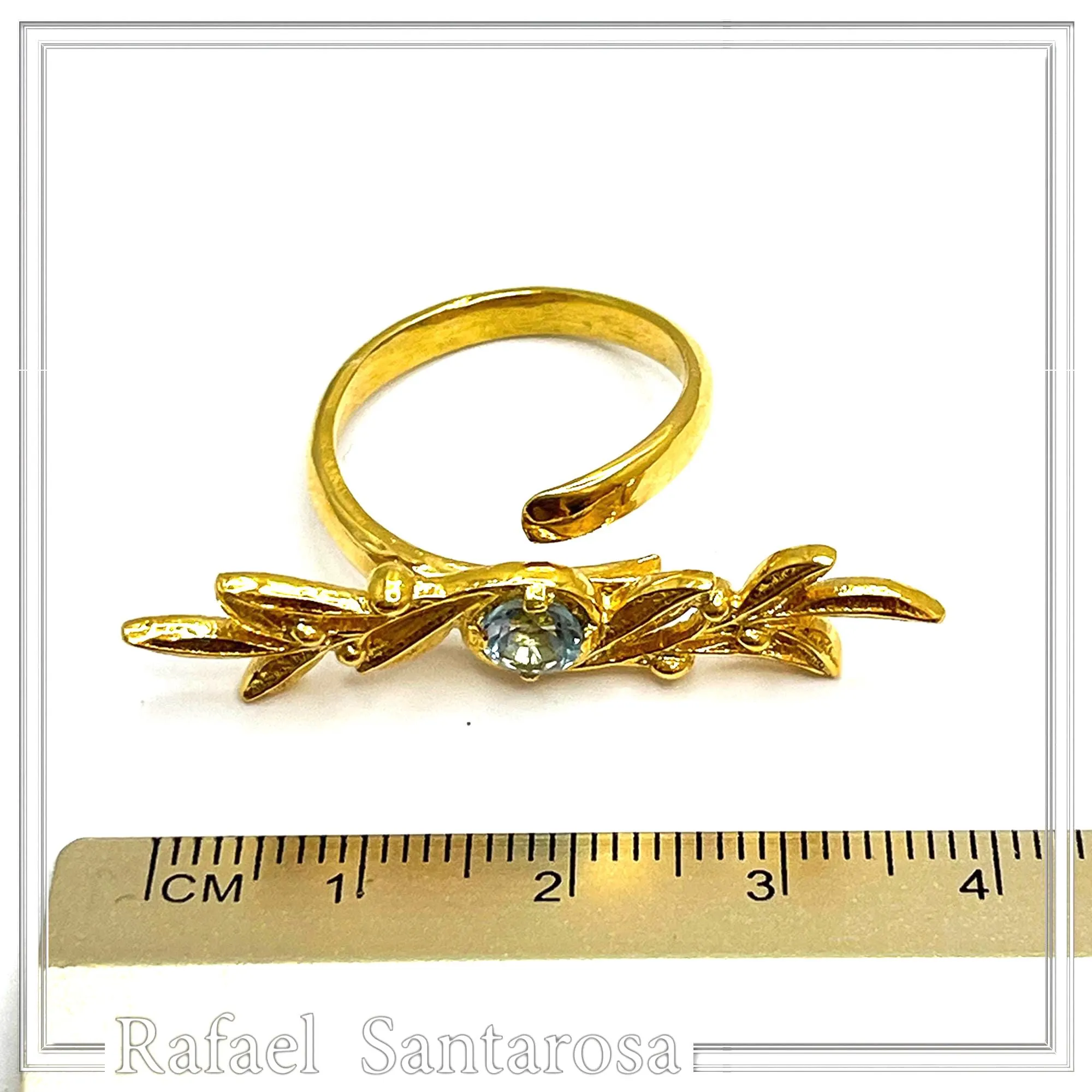 Olive Branch Adjustable Floral Ring: Natural Sky-Blue Topaz, 18K Gold Filled Sterling Silver Ring — additional product image 9 from Rafael Santarosa Fine Jewelry