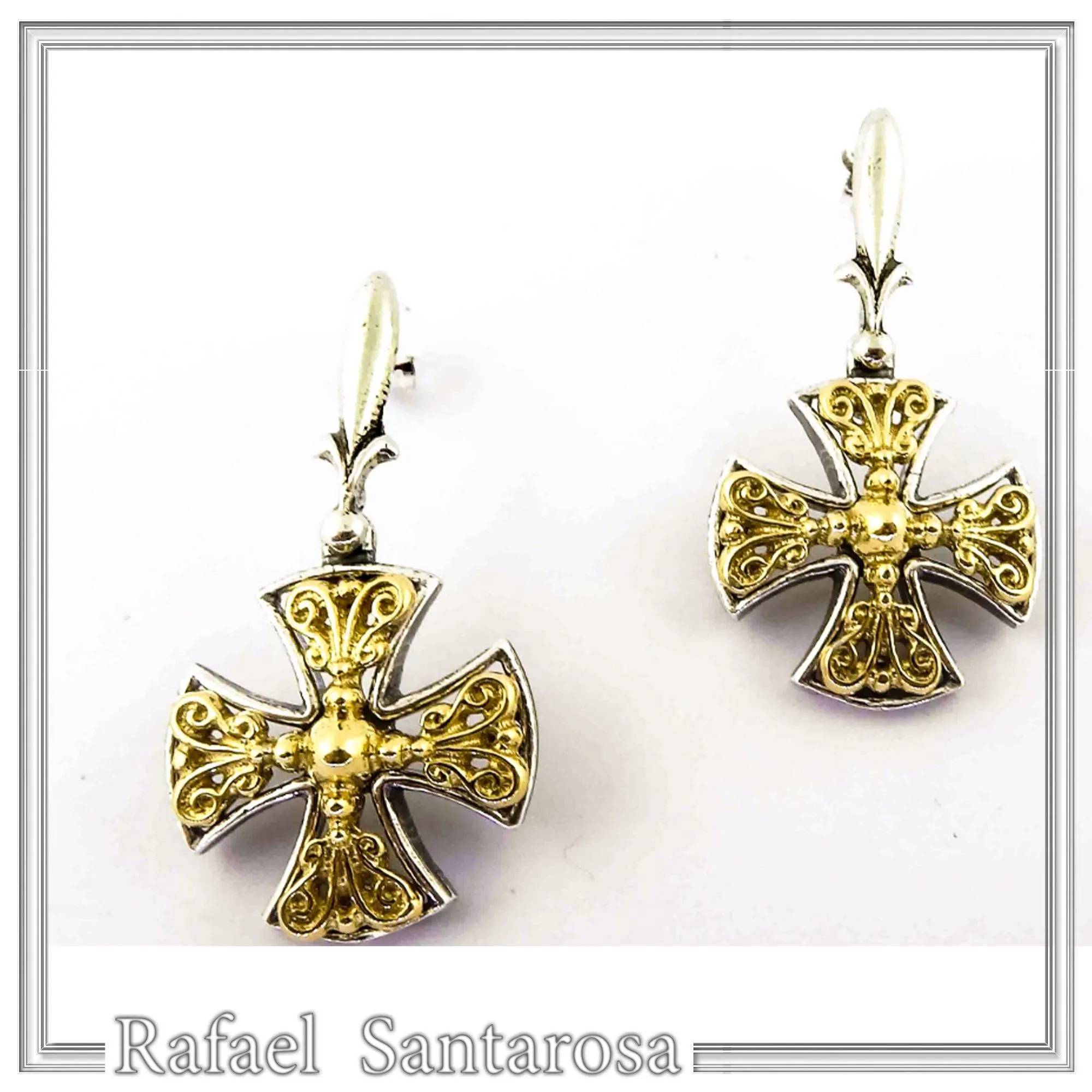 Byzantine Filigree Cross Dangle Drop Earrings: Sterling Silver, 18K Gold-Filled — additional product image 6 from Rafael Santarosa Fine Jewelry