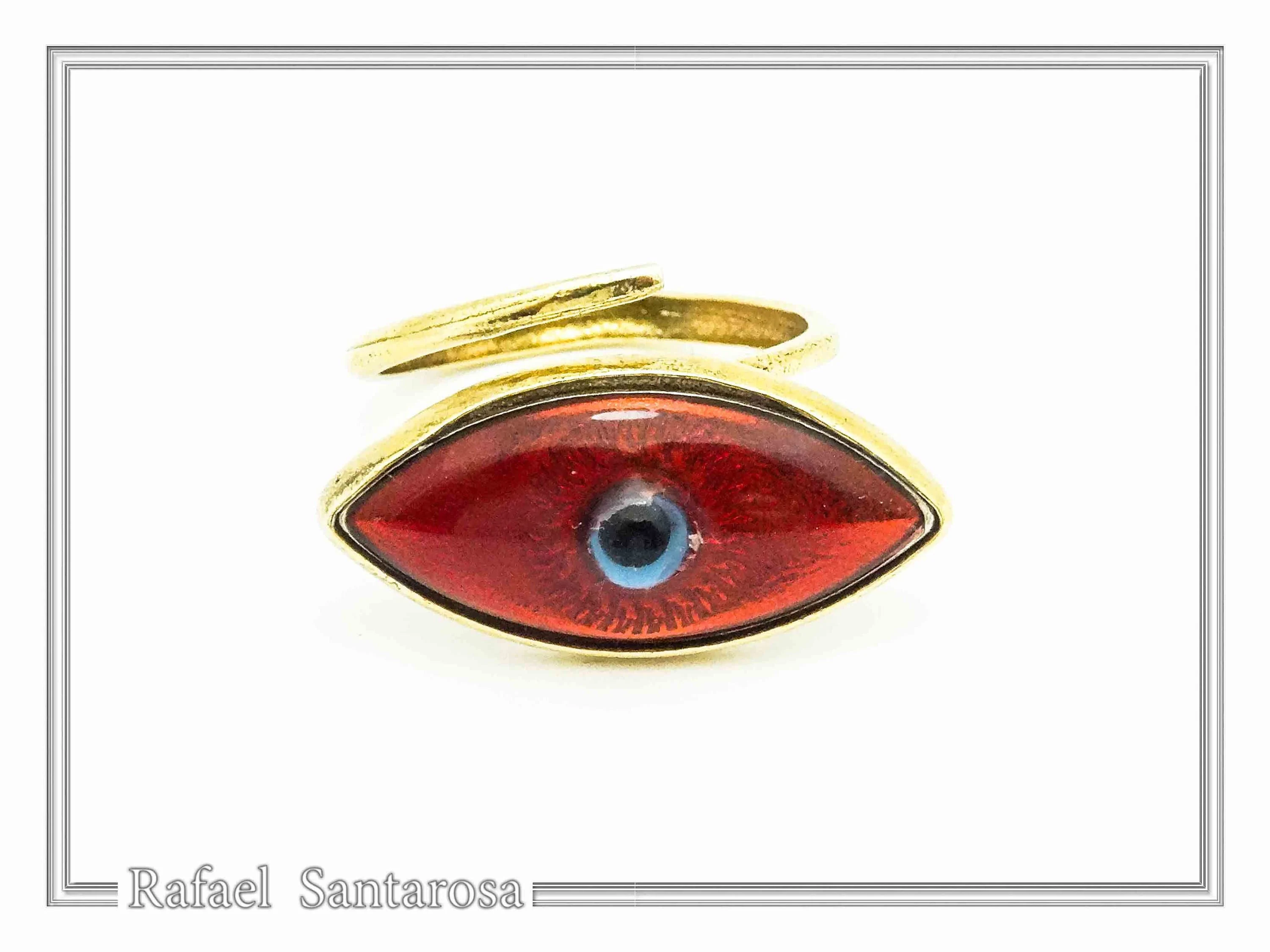 Evil Eye Protection Talisman Adjustable Ring: Transparent Coloured Enamel on Sterling Silver, Talisman Jewelry — additional product image 5 from Rafael Santarosa Fine Jewelry