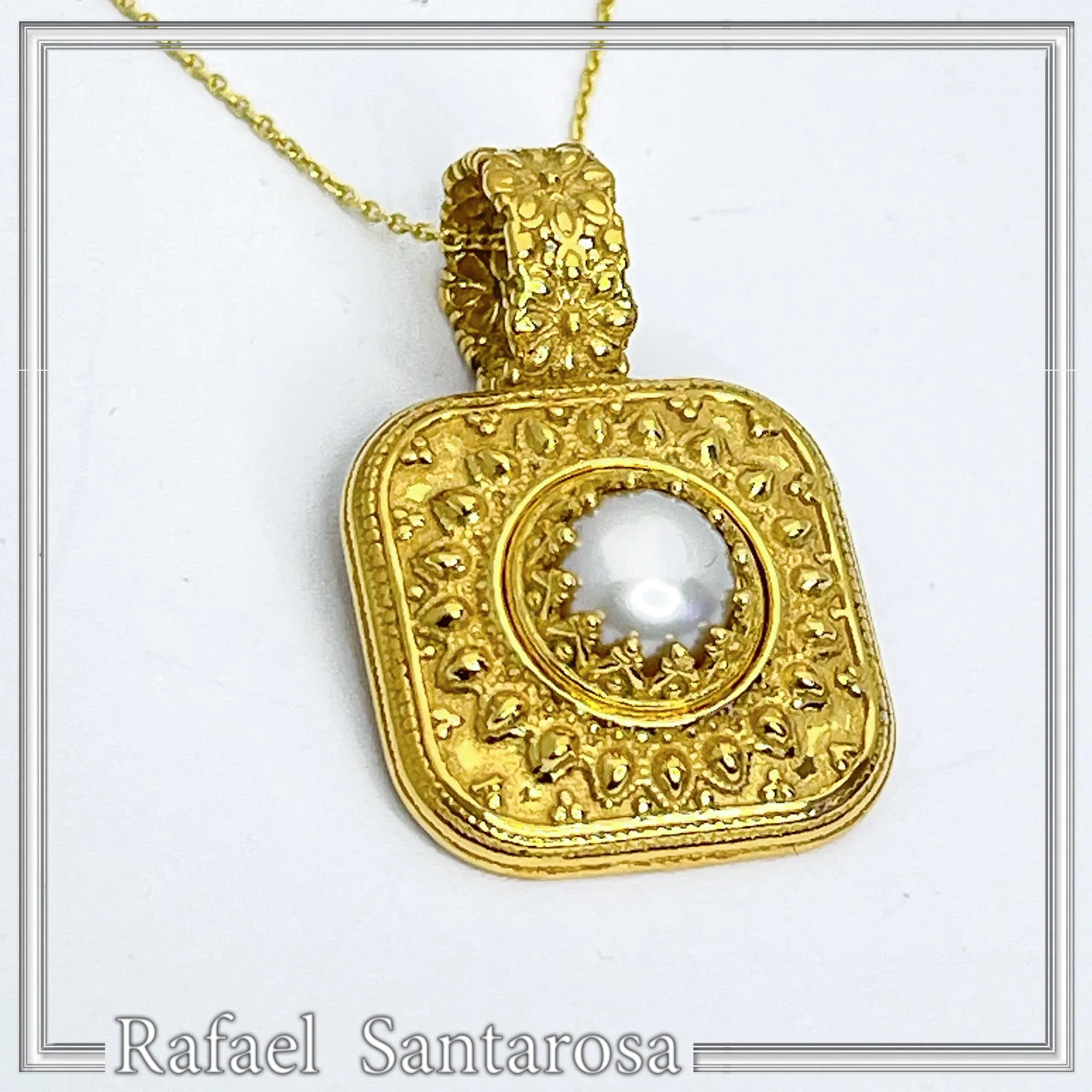 Genuine pearl Byzantine Filigree handmade Pendant: Sterling Silver 18K Gold Filled — additional product image 10 from Rafael Santarosa Fine Jewelry