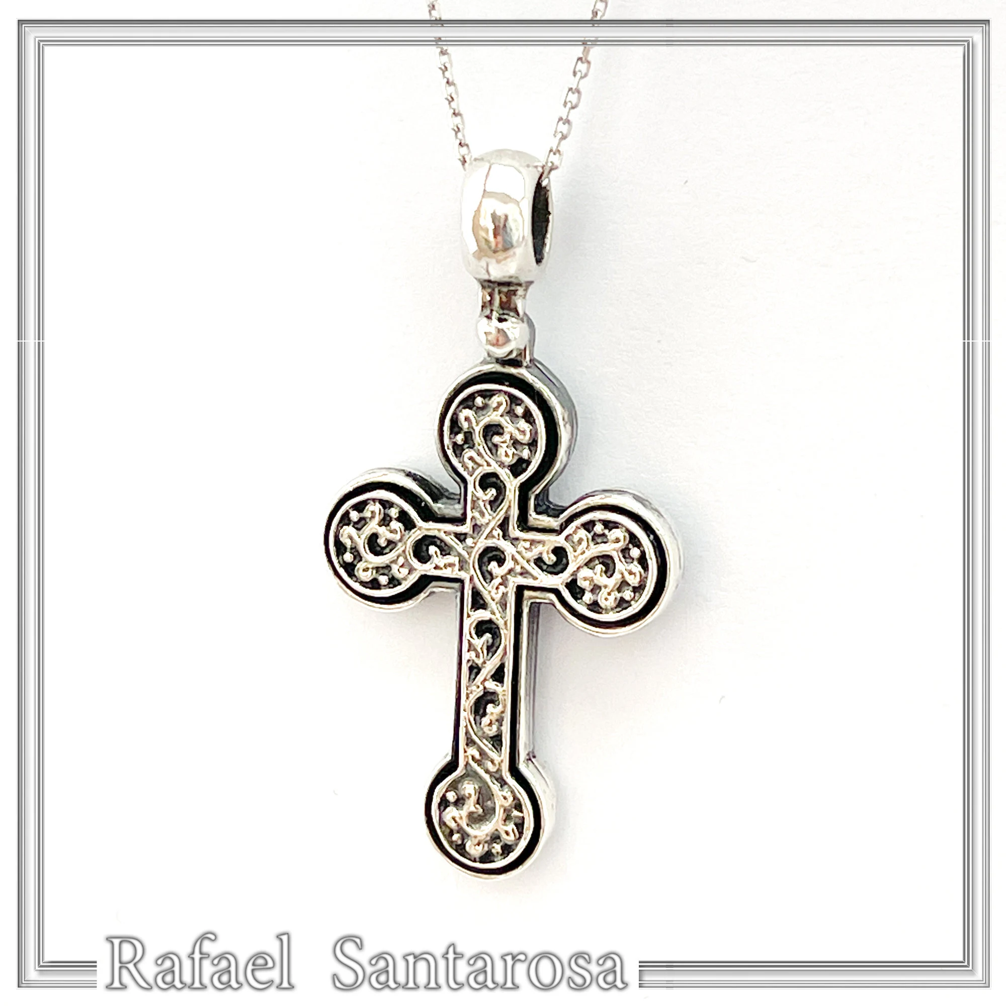 Men's Byzantine Oxidized Sterling Silver Cross Necklace: Christian Pendant For Him — additional product image 7 from Rafael Santarosa Fine Jewelry