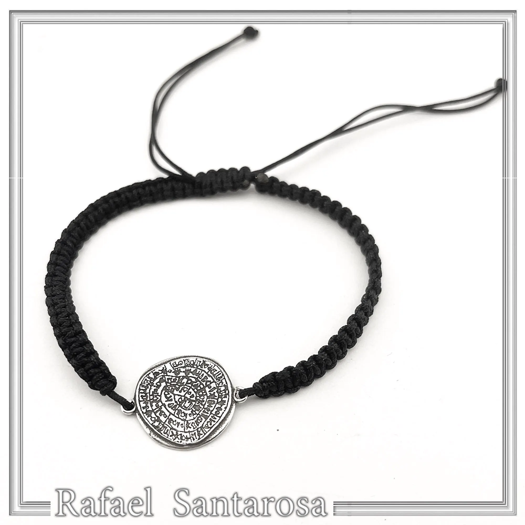 Oxidized Sterling Silver Phaistos Disc Charm Bracelet: Ancient Greek Calendar Museum Replica Macrame Bracelet — additional product image 7 from Rafael Santarosa Fine Jewelry