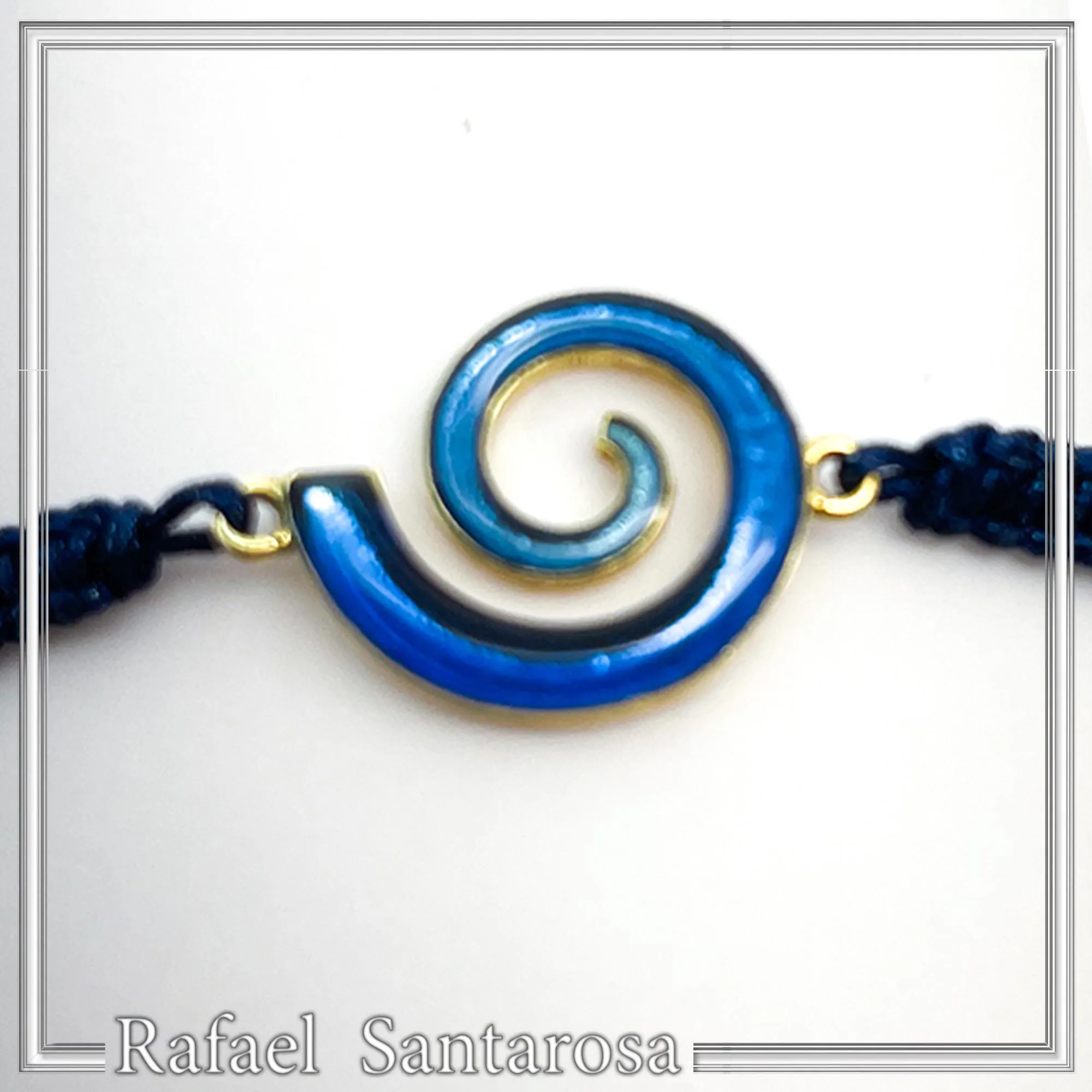 Blue Enamel Spiral Eternity Symbol Macrame Cord Charm Bracelet: 18K Gold Filled Sterling Silver — additional product image 7 from Rafael Santarosa Fine Jewelry