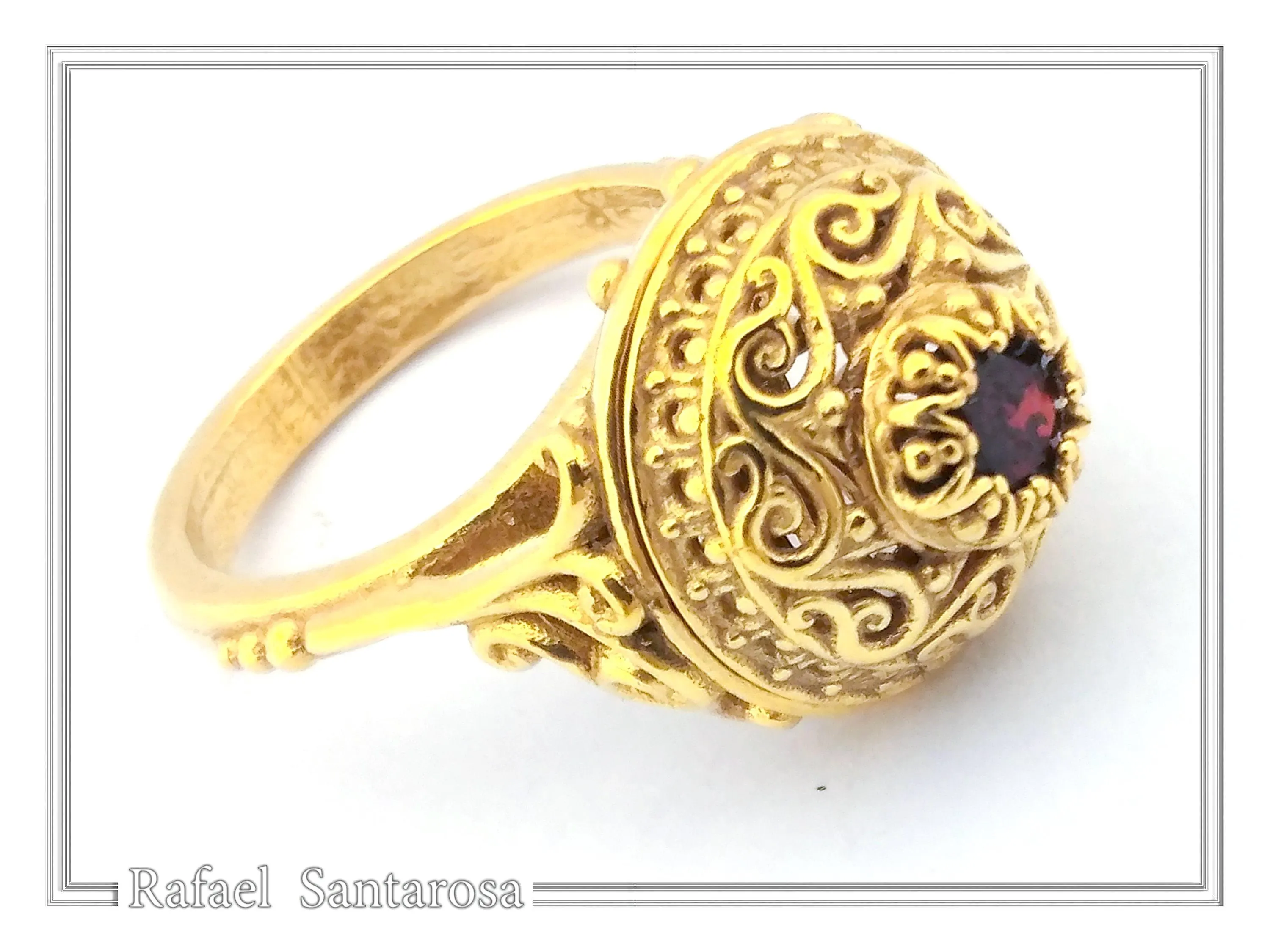 18k Solid Gold Byzantine Natural Gemstone Filigree Statement Ring: Handmade Boho Ring For Her — additional product image 2 from Rafael Santarosa Fine Jewelry