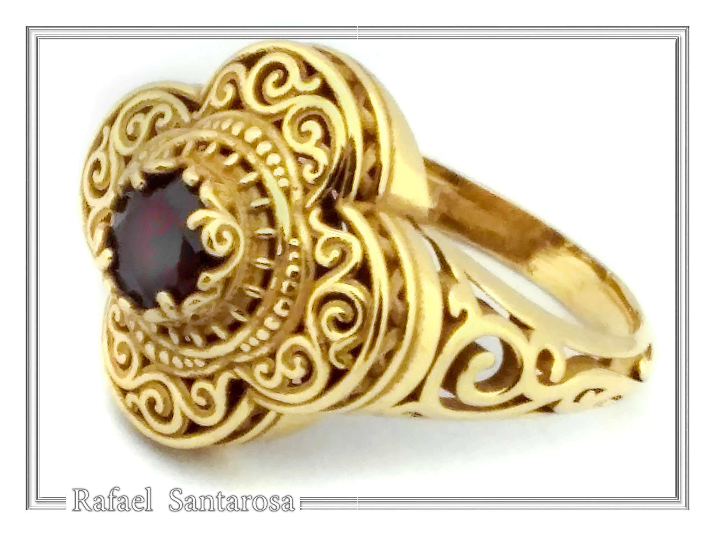 Genuine Gemstone Statement Byzantine Cross Ring: 18k Solid Gold Handmade Filigree Religious Handmade Jewelry — additional product image 2 from Rafael Santarosa Fine Jewelry