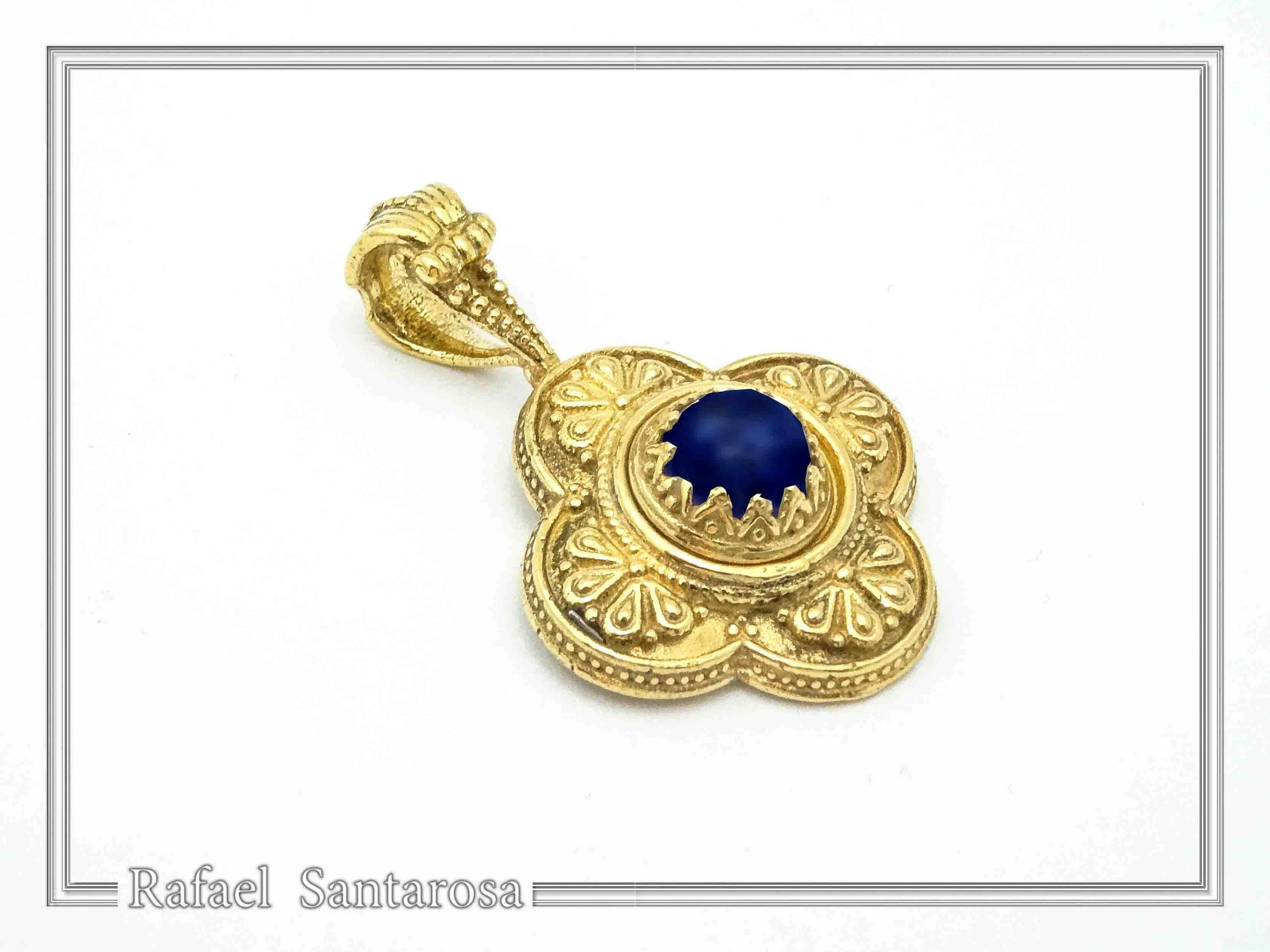 Natural Lapis Lazuli Byzantine Filigree Cross Pendant: 18K Gold-Filled Sterling Silver — additional product image 3 from Rafael Santarosa Fine Jewelry