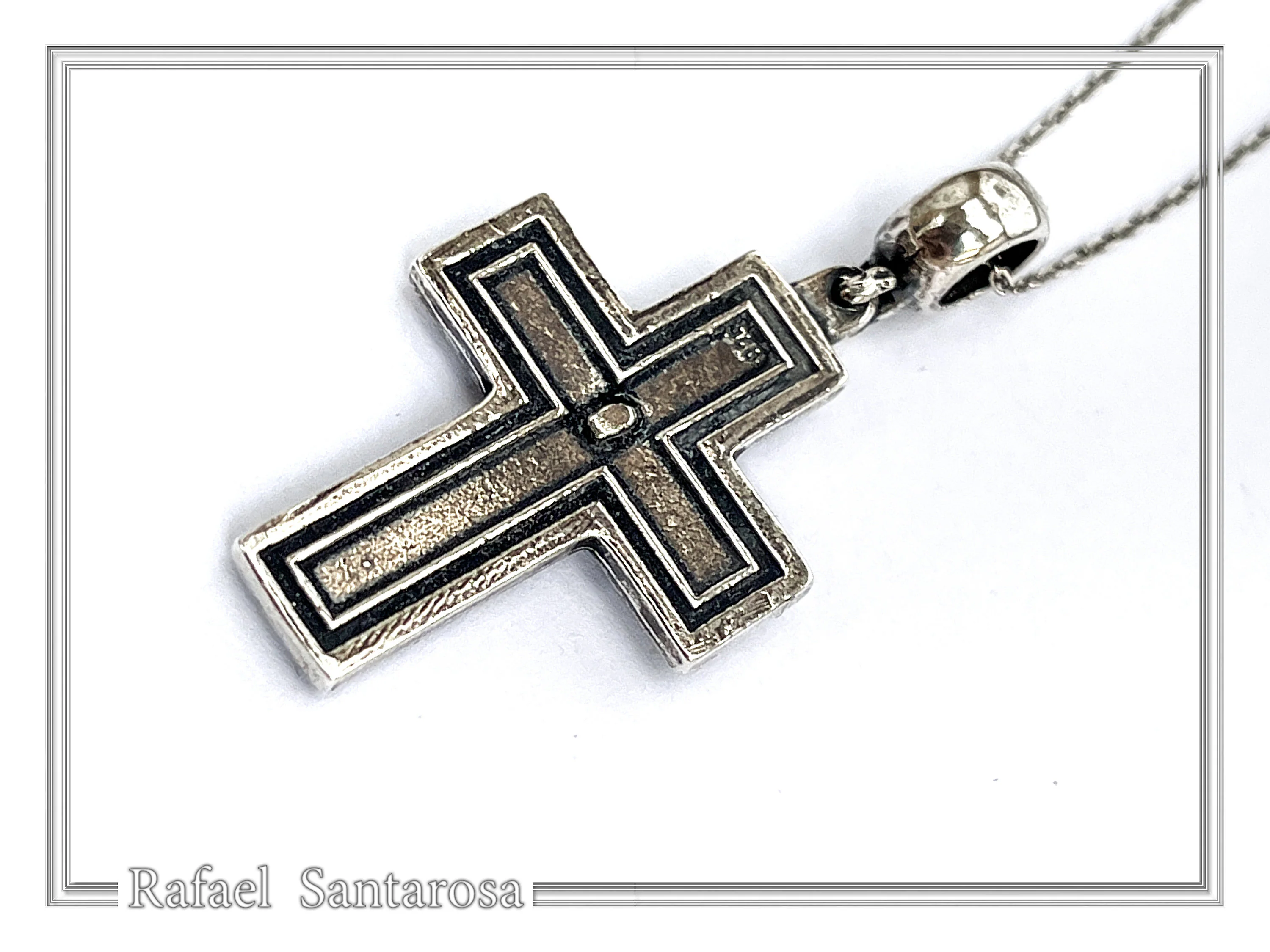 Oxidized Sterling Silver Men Cross Pendant: Byzantine Design Christian Necklace — additional product image 7 from Rafael Santarosa Fine Jewelry