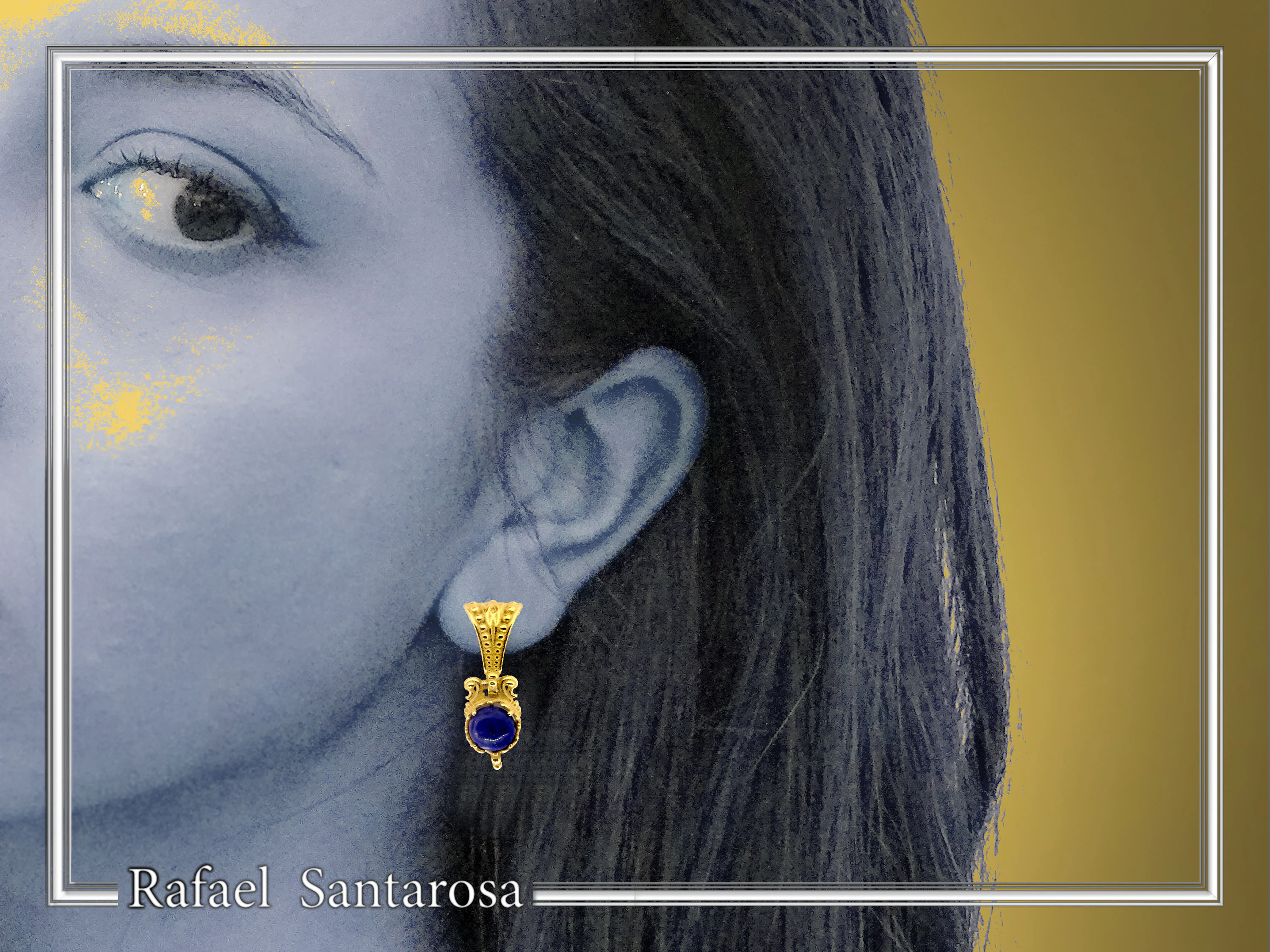 Byzantine Filigree Genuine Lapis Lazuli Delicate Earrings: Sterling Silver 18K Gold-Filled — additional product image 2 from Rafael Santarosa Fine Jewelry
