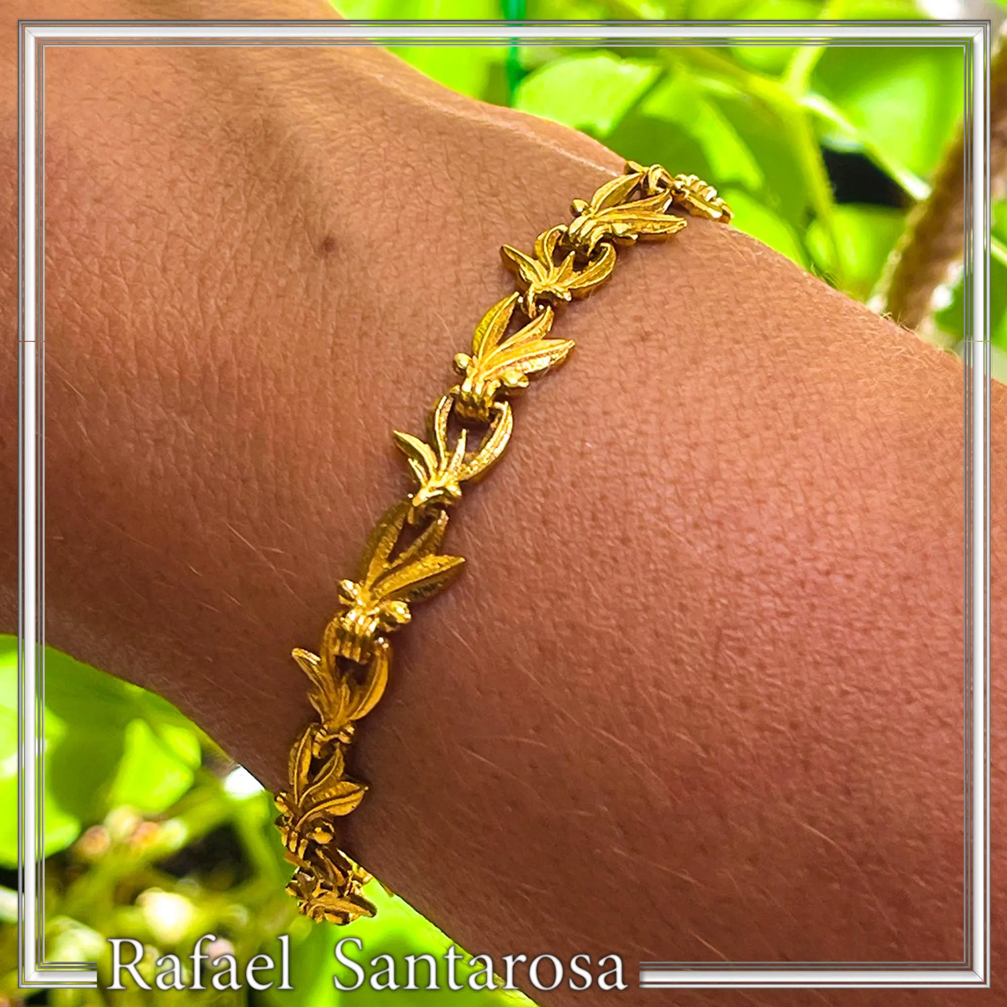 Olive Leaf Floral Beaded Bracelet: Sterling Silver 18K Gold Filled Greek Museum Jewelry — additional product image 4 from Rafael Santarosa Fine Jewelry