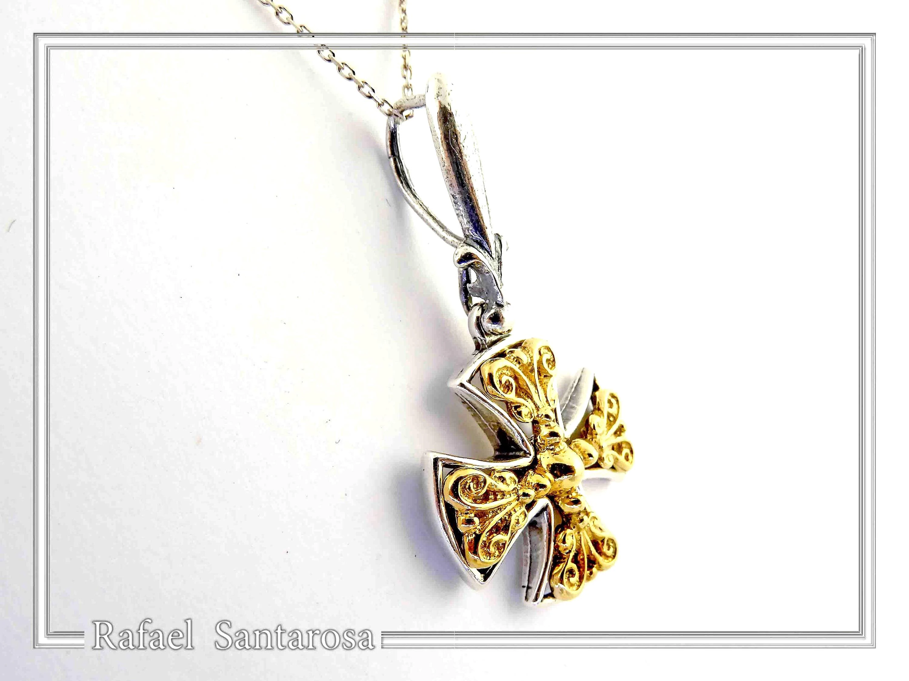 Byzantine Museum Religious Cross Pendant: 18K Gold Filled Filigree Cross on Oxidized Sterling Silver — additional product image 2 from Rafael Santarosa Fine Jewelry