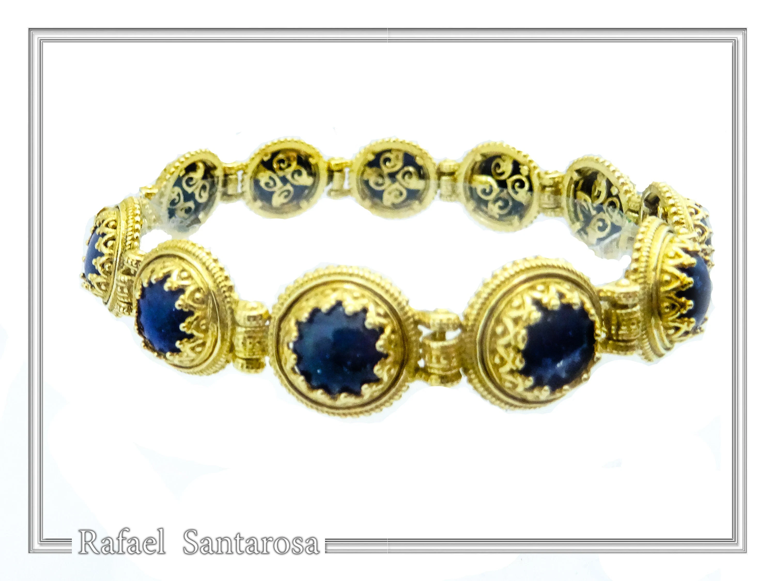Genuine Lapis Lazuli Filigree Byzantine Beaded Bracelet: Gold-Filled Sterling Silver Handmade Jewelry — additional product image 2 from Rafael Santarosa Fine Jewelry