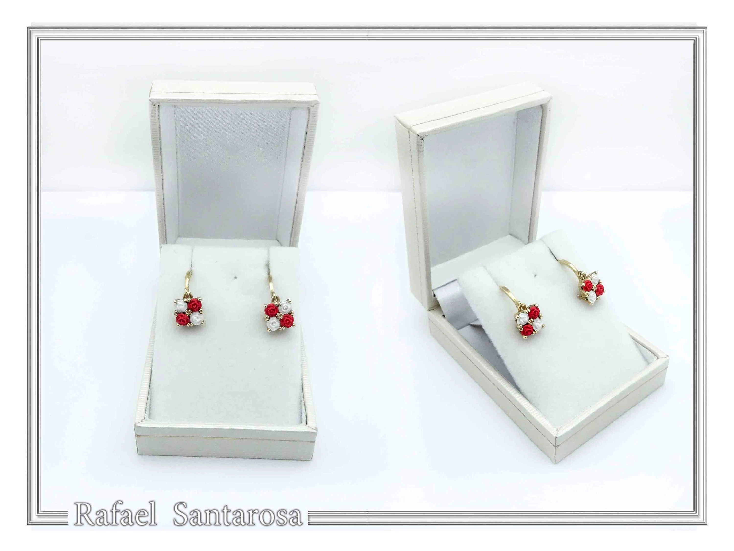 Red & White Roses Rose Flowers Shaped Alabaster Gems Drop Earrings: Sterling Silver 18K Gold-Filled — additional product image 9 from Rafael Santarosa Fine Jewelry