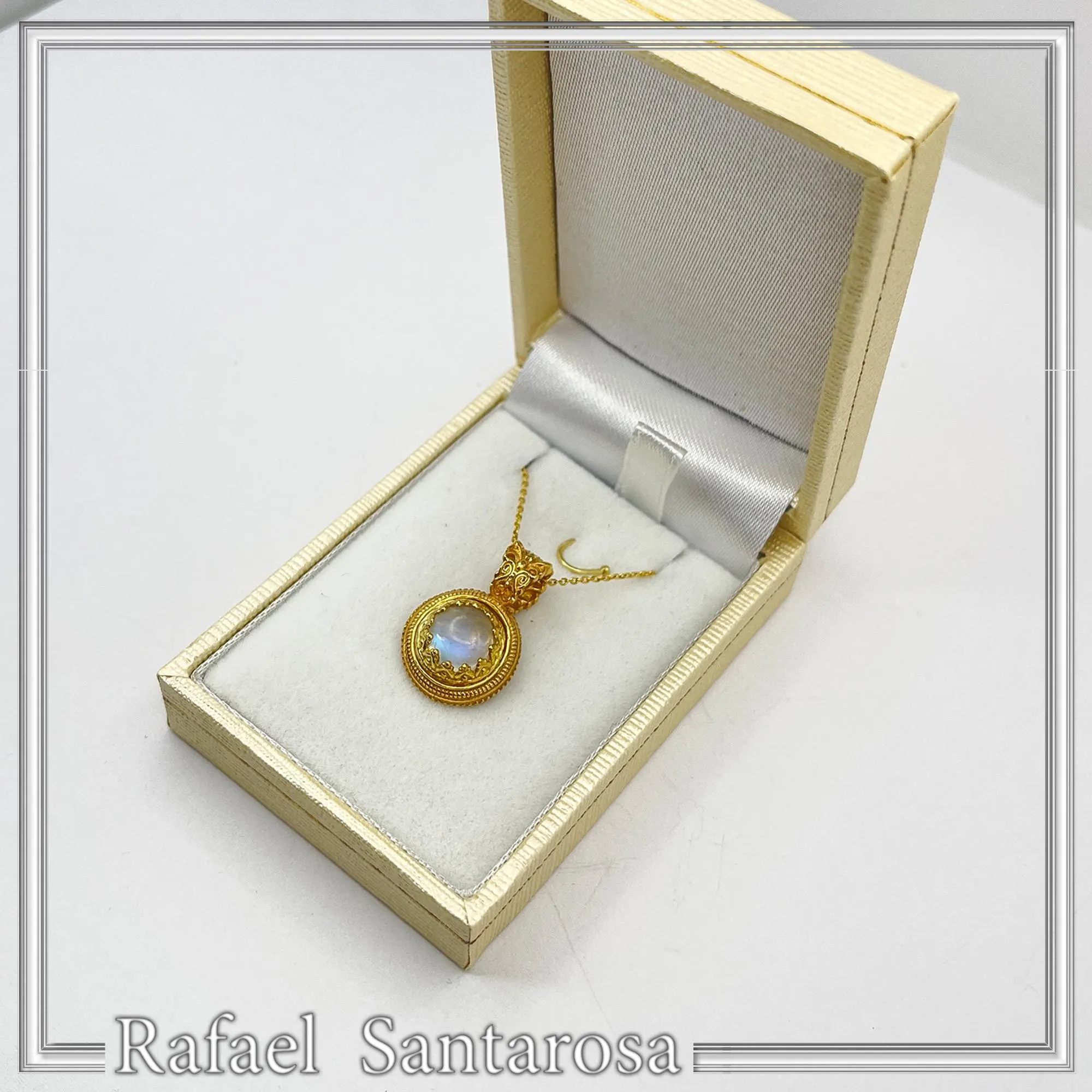 Natural Moonstone Necklace: Ancient Greek style Filigree 18K Gold-Filled Pendant — additional product image 9 from Rafael Santarosa Fine Jewelry
