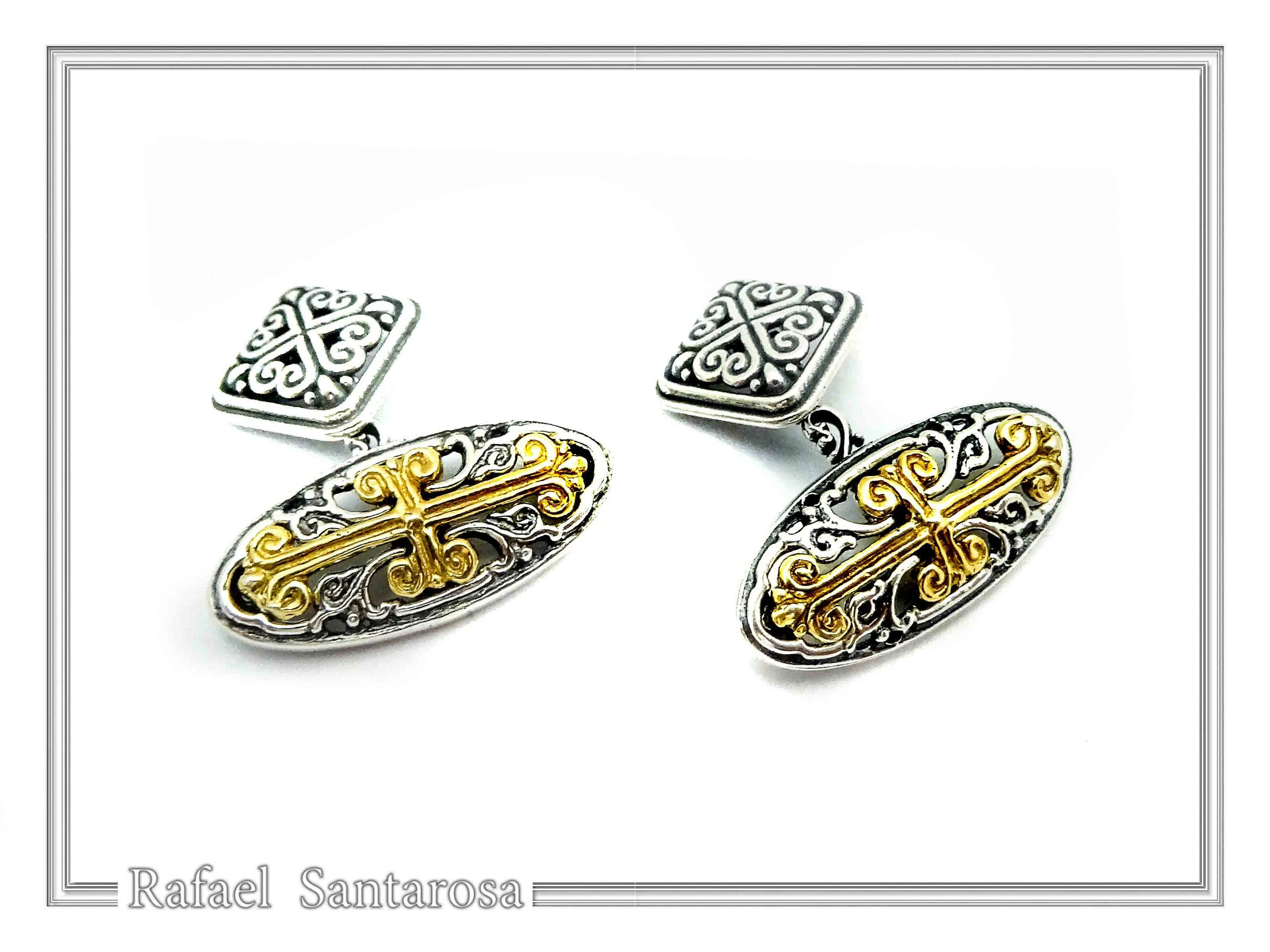 Byzantine Cross Cufflinks for Him: 18K Gold Filled on Oxidized Sterling Silver Oval Base — additional product image 8 from Rafael Santarosa Fine Jewelry