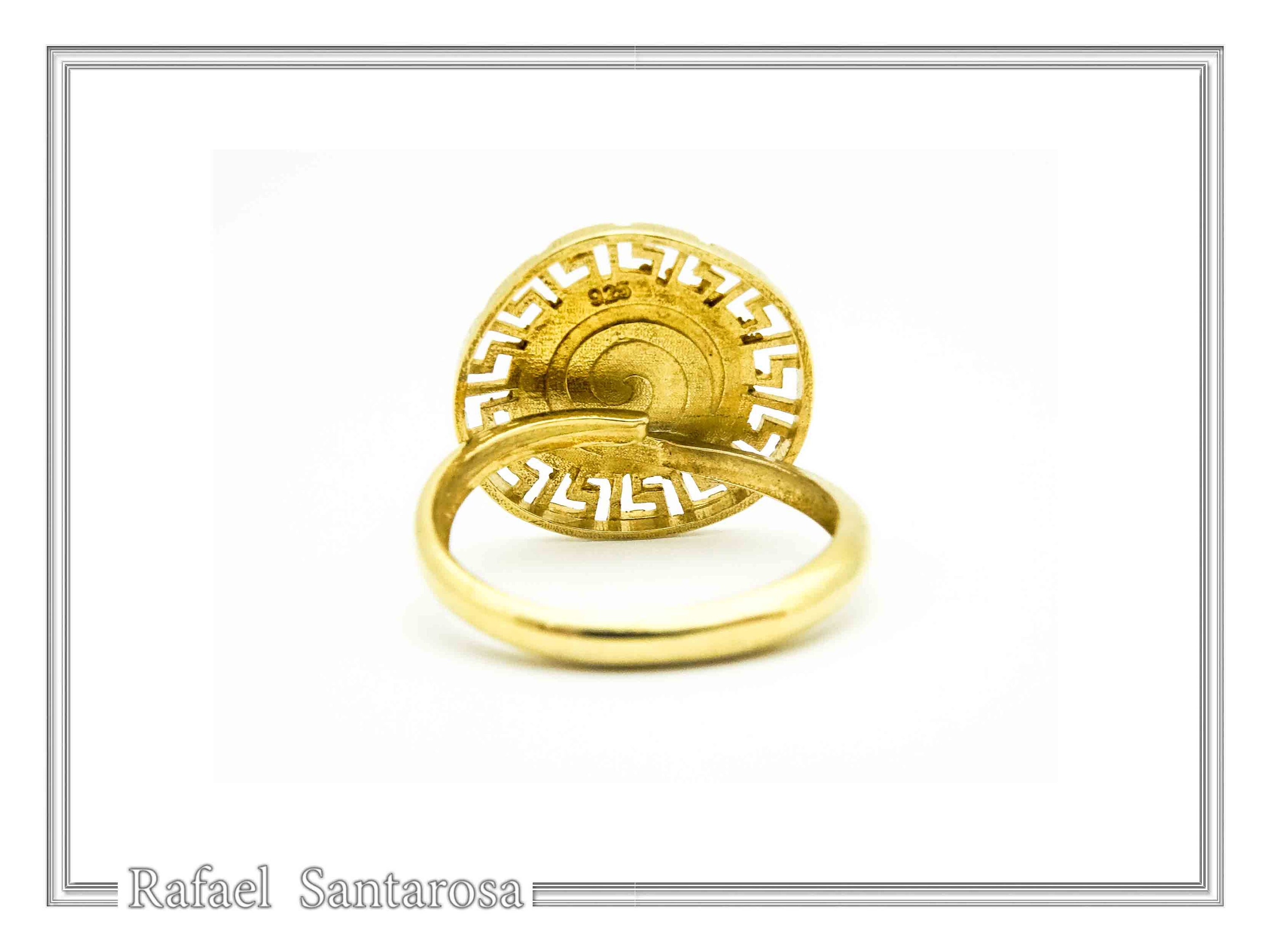 Owl of Athena Goddess Tetradrachm Greek Coin Greek Key Ring: 18K Gold Filled Silver — additional product image 4 from Rafael Santarosa Fine Jewelry