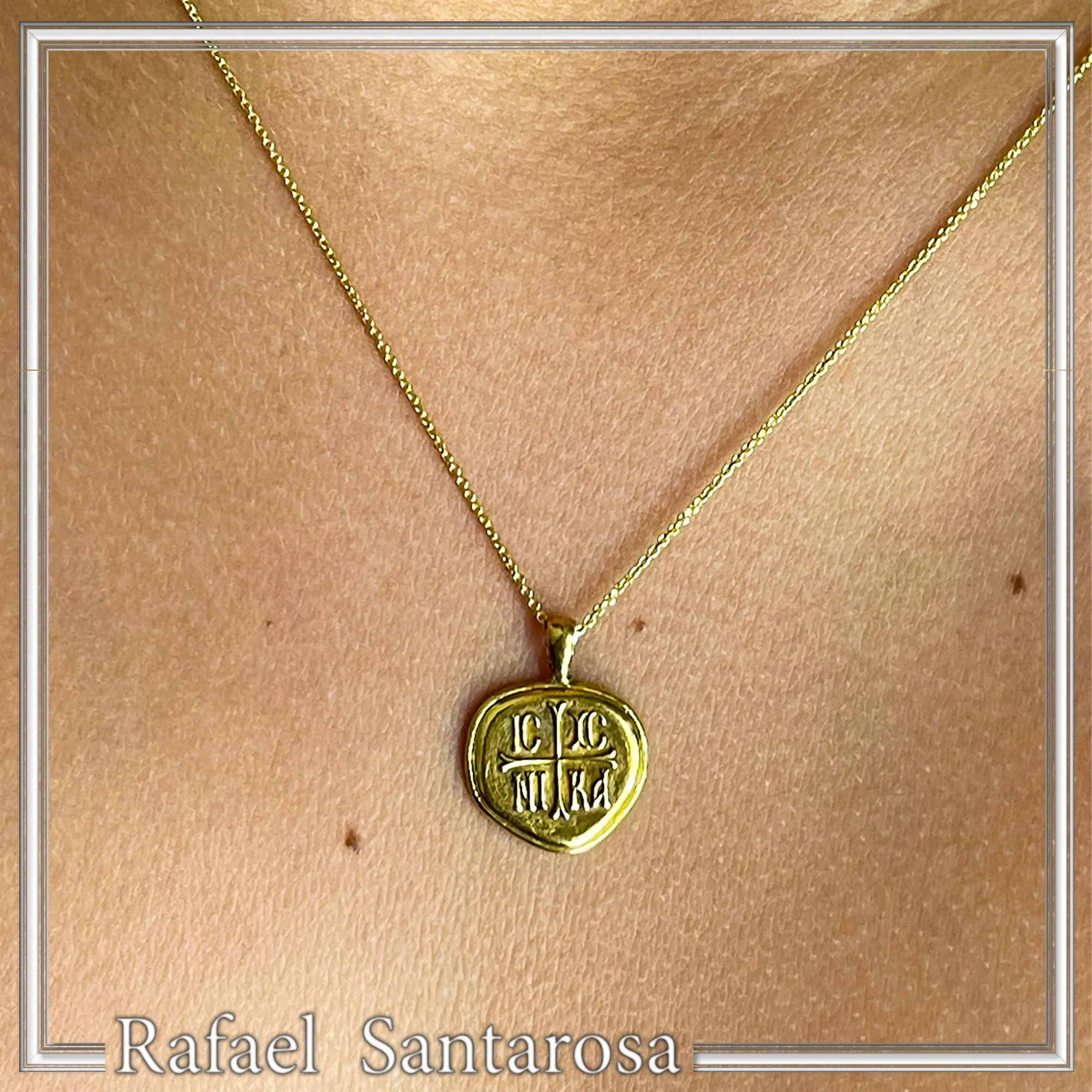 18k Solid Gold Protection Christogram Cross Pendant: Christian Prayer Constantinato Charm — additional product image 7 from Rafael Santarosa Fine Jewelry