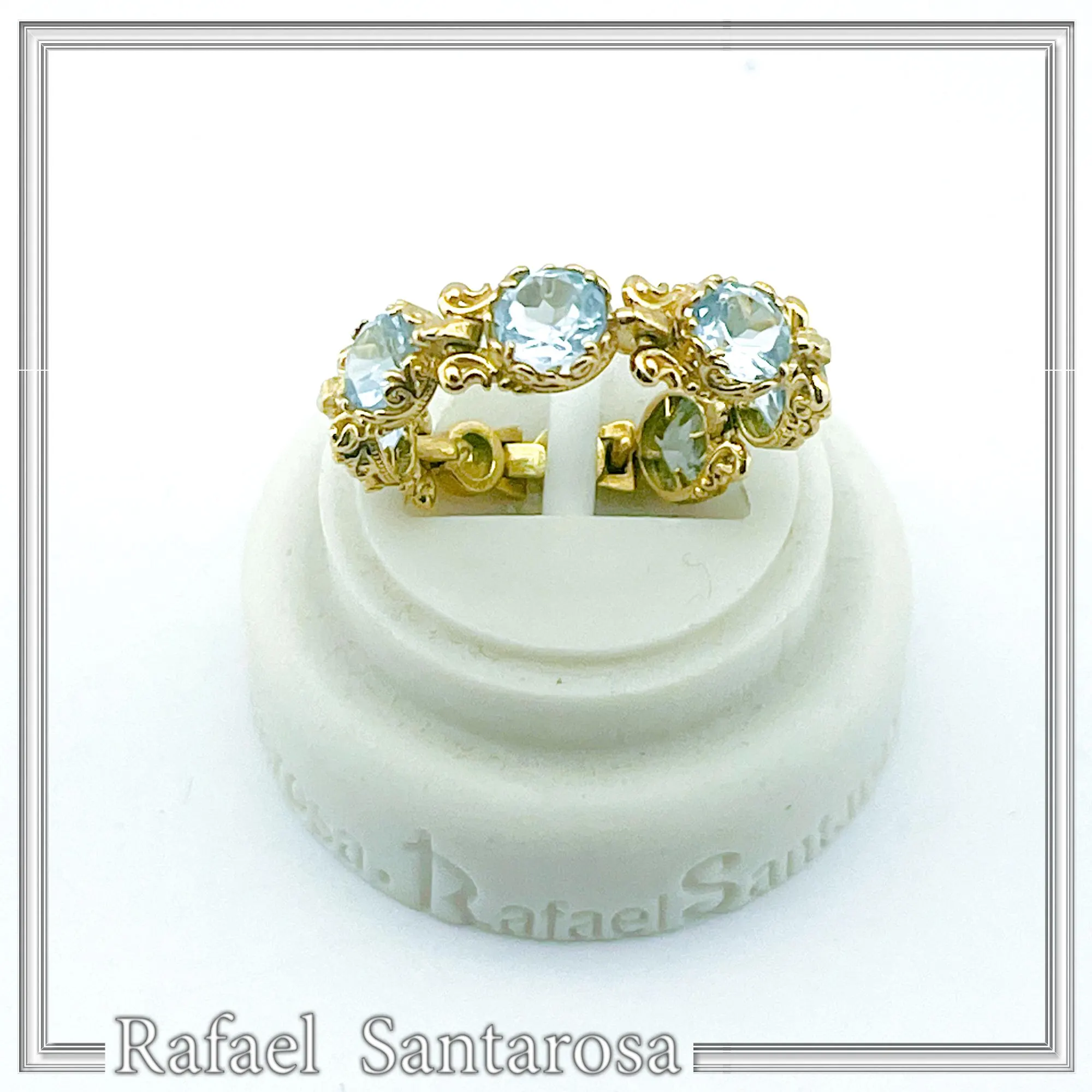 Byzantine Genuine Sky-Blue Topaz Filigree Beaded Ring: 18k Gold Filled Sterling Silver — additional product image 6 from Rafael Santarosa Fine Jewelry