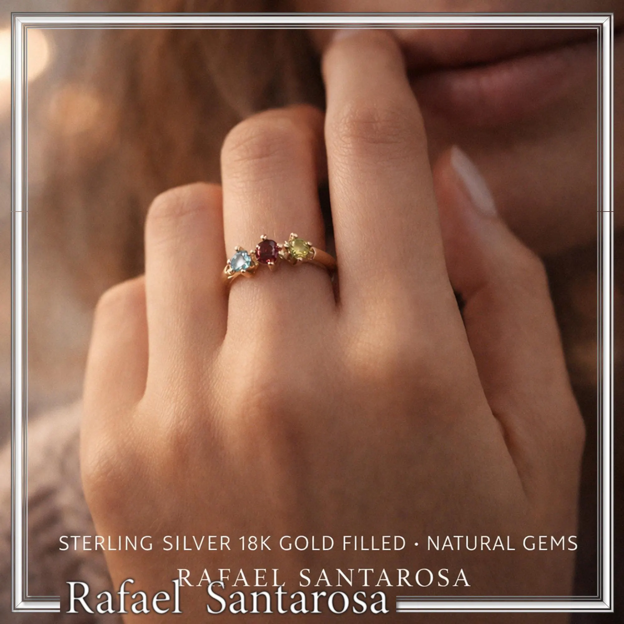 Sterling Silver 18k Gold Filled Ring with Garnet Topaz Peridot Handmade Modern Jewelry Design — additional product image 2 from Rafael Santarosa Fine Jewelry