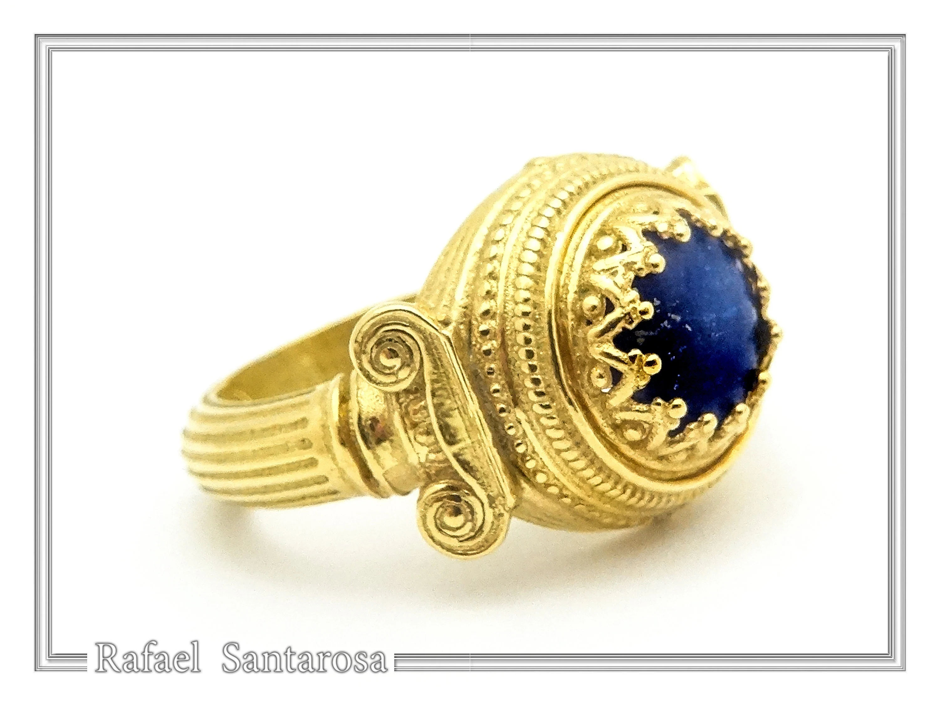 Natural Lapis Lazuli Ancient Greek Ionic Column Design Sterling Silver 18K Gold-Filled Ring — additional product image 7 from Rafael Santarosa Fine Jewelry