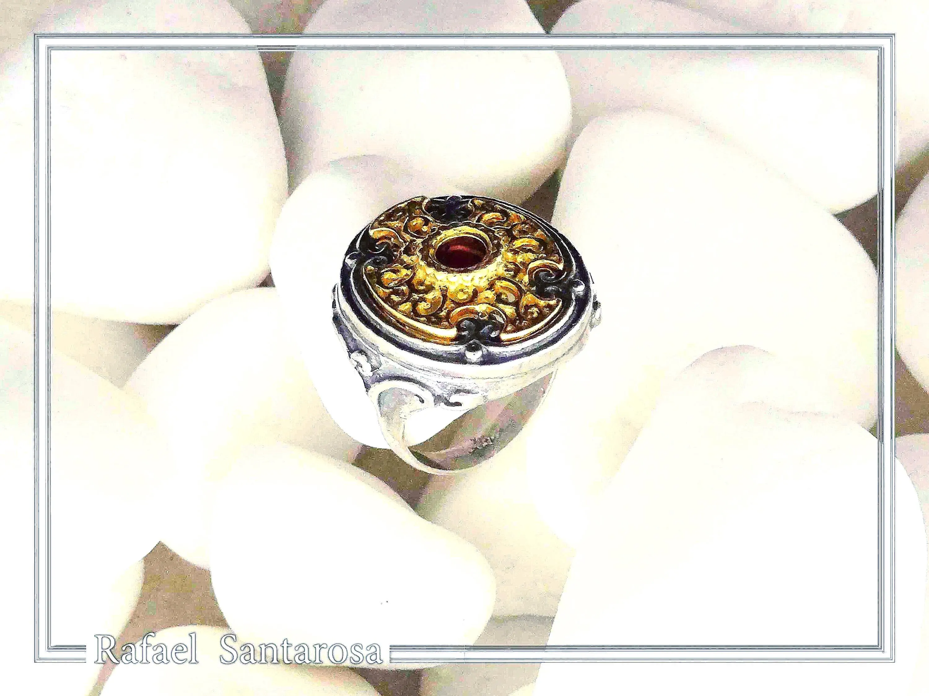Byzantine Natural Garnet Ring for Her: Oxidized and 18K Gold filled Sterling Silver — additional product image 7 from Rafael Santarosa Fine Jewelry