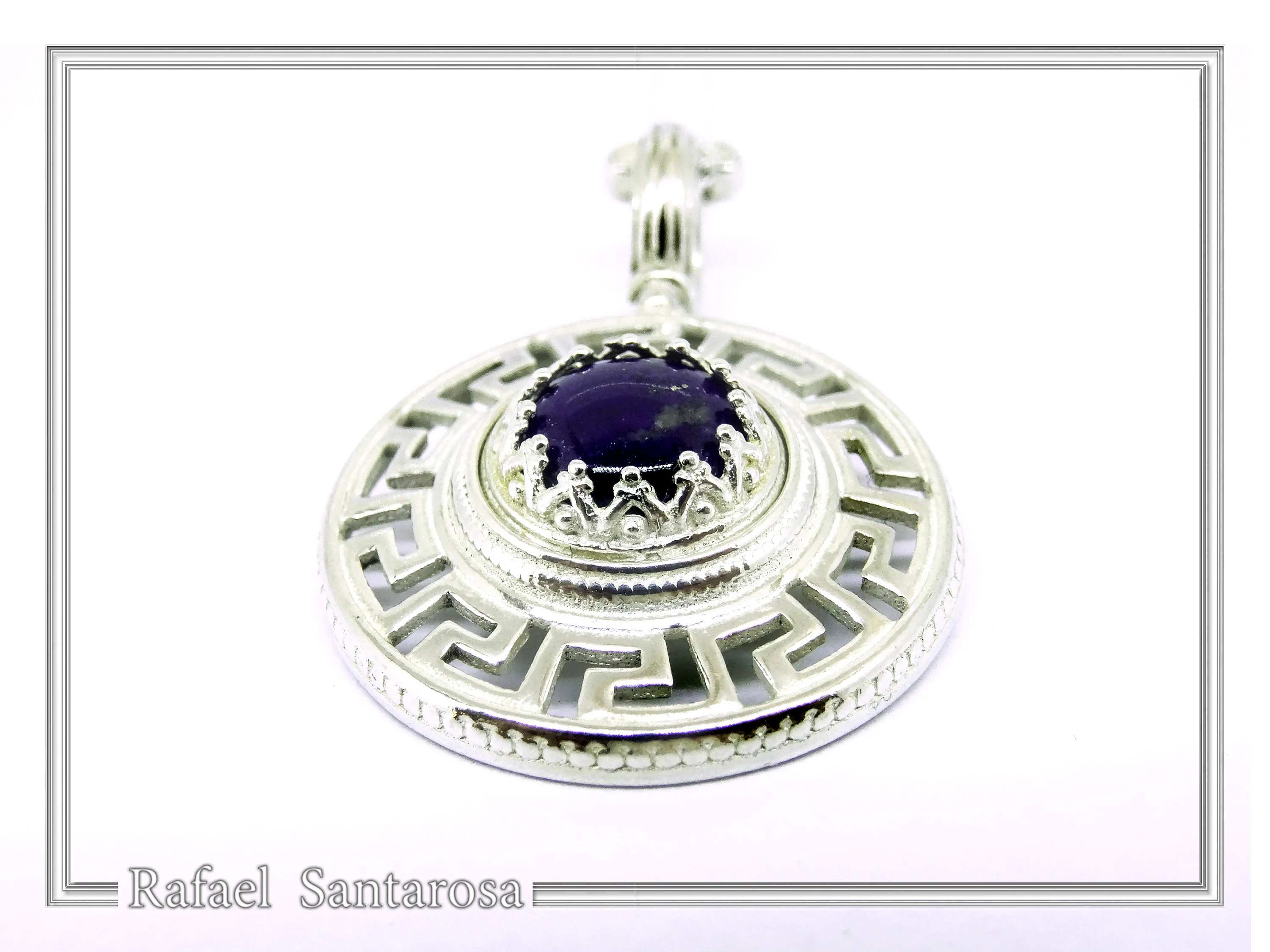 Natural Lapis Lazuli Greek Key Wreath Necklace: Sterling Silver Pendant — additional product image 5 from Rafael Santarosa Fine Jewelry