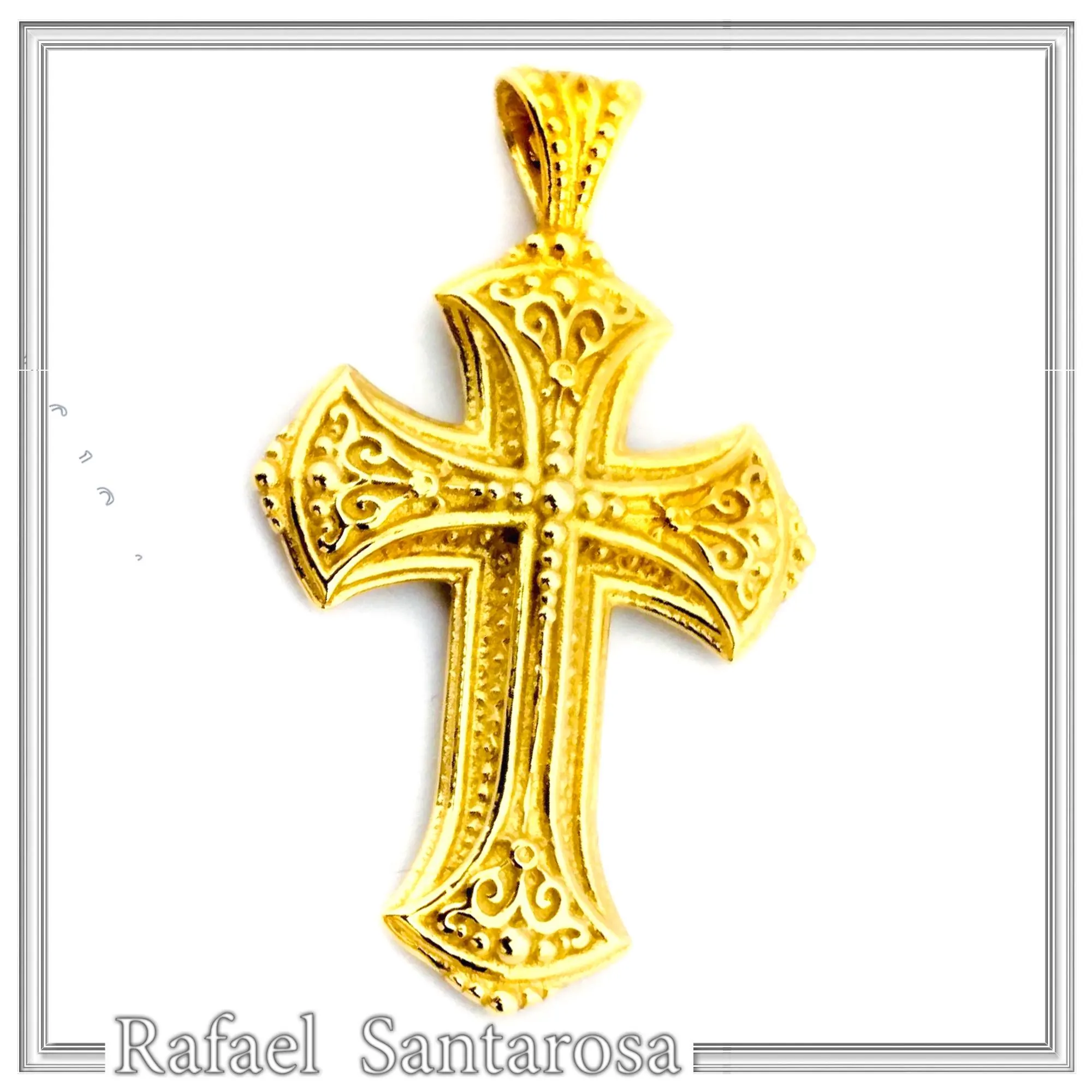 Byzantine Filigree Cross: 18k Solid Yellow Gold Greek Orthodox Religious Baptism Cross Pendant — additional product image 2 from Rafael Santarosa Fine Jewelry