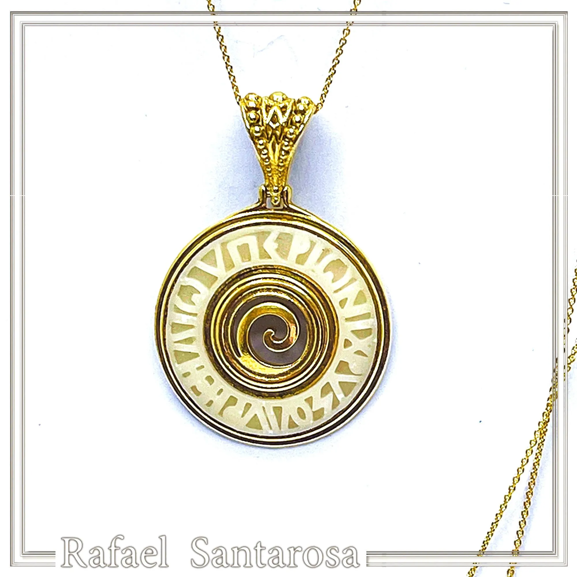 Ancient Greek Prayer Hymn to God Sun Pendant: 18k Gold Filled Silver, Sculptured Marble — additional product image 6 from Rafael Santarosa Fine Jewelry