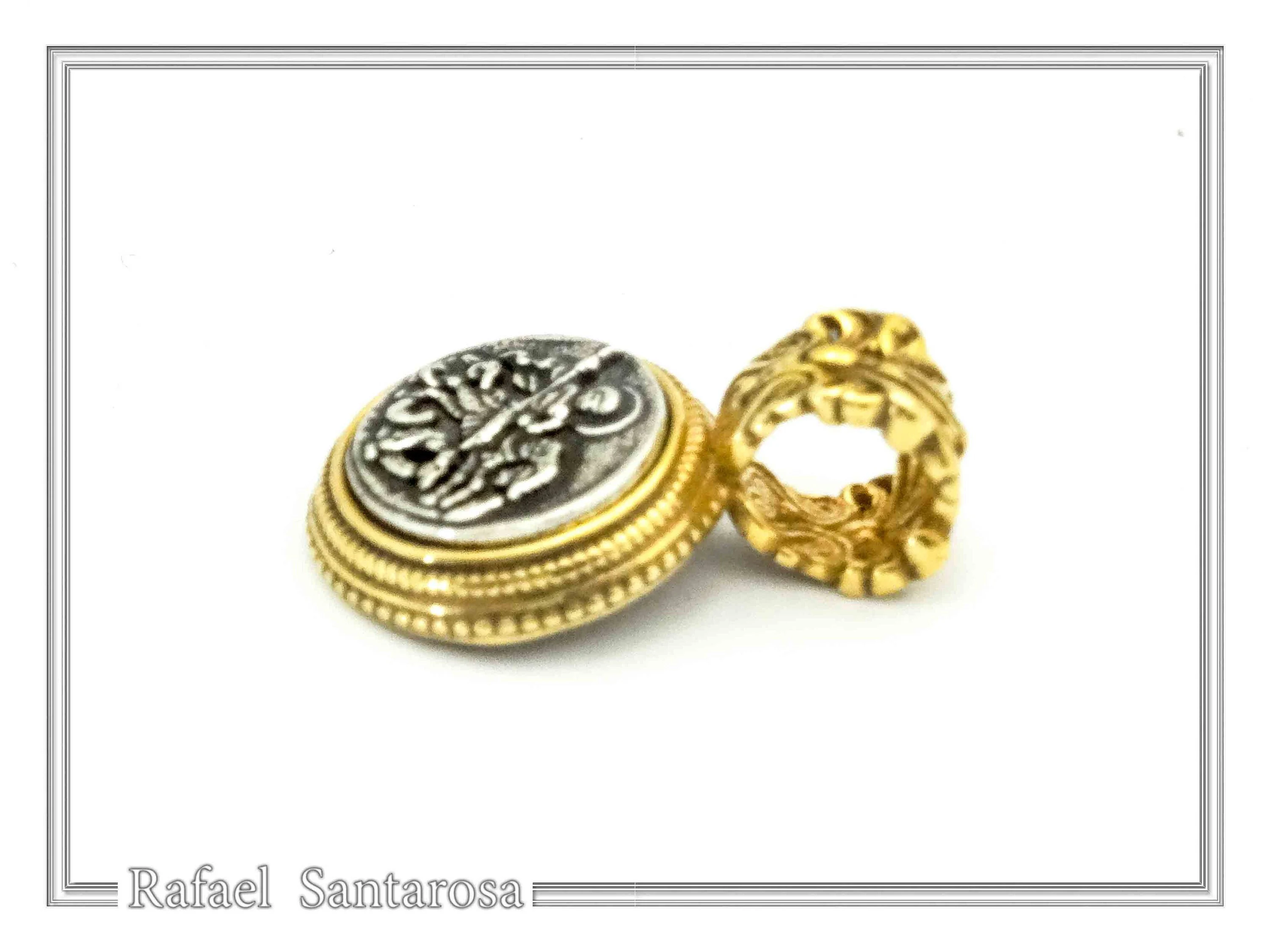 St. George Killing Dragon Jesus Christ Talisman Pendant: Oxidized and 18K Gold Filled Silver — additional product image 8 from Rafael Santarosa Fine Jewelry