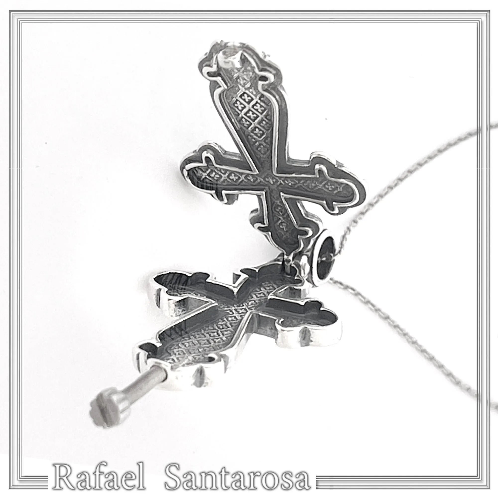 Byzantine Cyrillic Prayer Cross Locket Necklace: Russian Type Sterling Silver Reliquary Cross Pendant — additional product image 7 from Rafael Santarosa Fine Jewelry