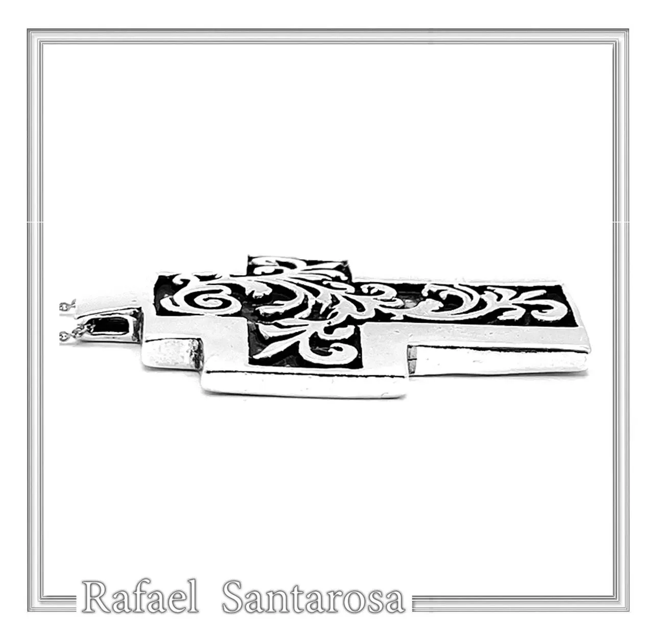 Boho Cross Necklace: Brutalist Floral Oxidized Sterling Silver Pendant — additional product image 6 from Rafael Santarosa Fine Jewelry