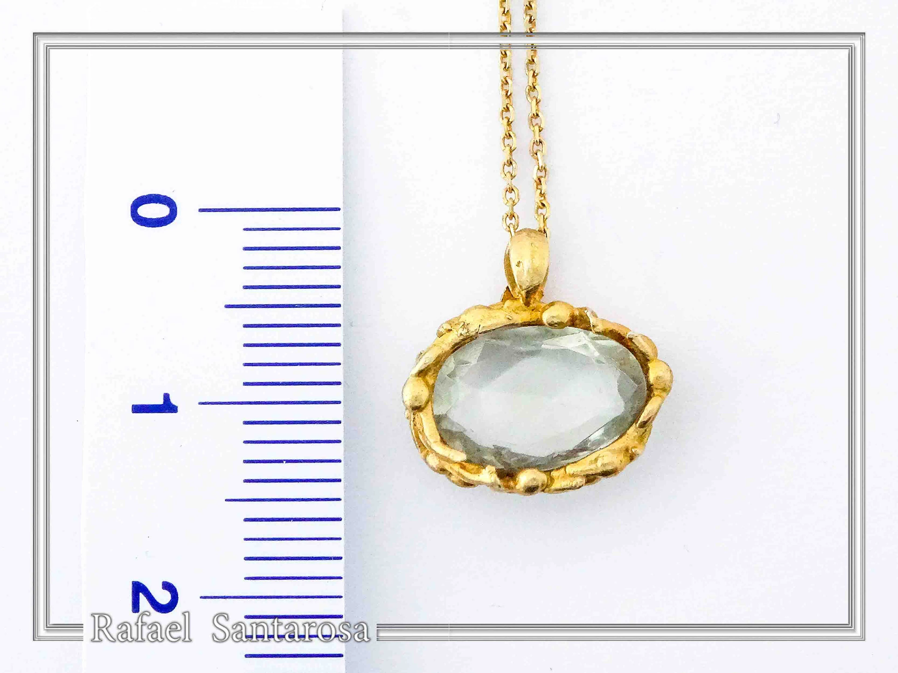 Natural Sky-Blue Topaz Pendant: Floral Bezel 18K Gold-Filled Sterling Silver Charm — additional product image 6 from Rafael Santarosa Fine Jewelry